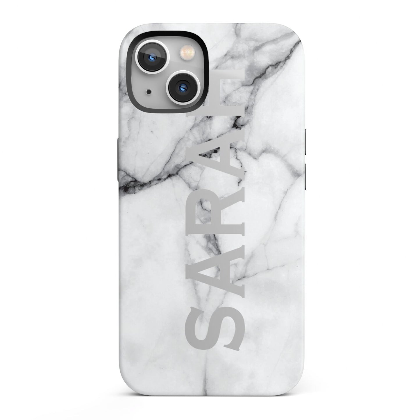 Personalised Clear Name See Through Grey Marble iPhone 13 Full Wrap 3D Tough Case