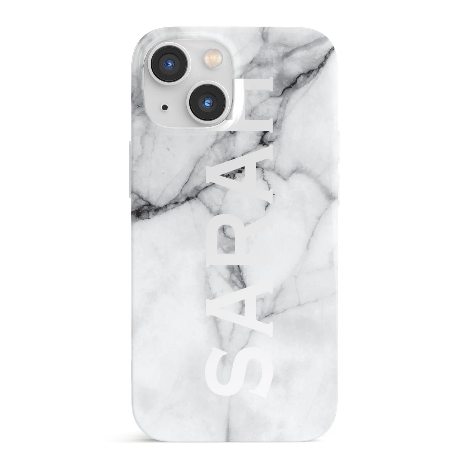 Personalised Clear Name See Through Grey Marble iPhone 13 Mini Full Wrap 3D Snap Case