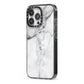 Personalised Clear Name See Through Grey Marble iPhone 13 Pro Black Impact Case Side Angle on Silver phone