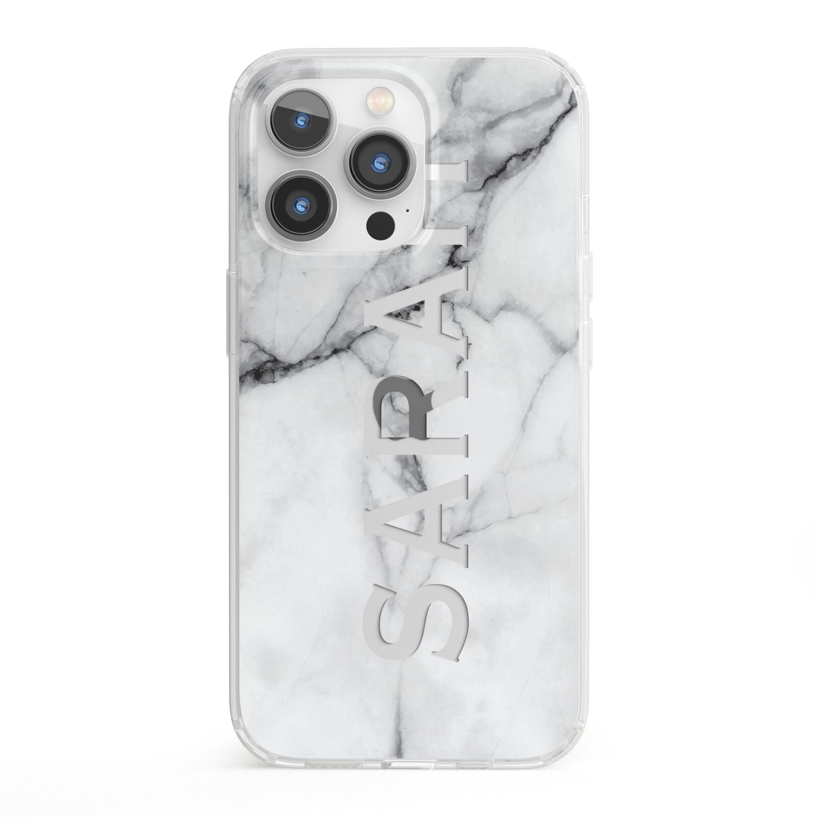 Personalised Clear Name See Through Grey Marble iPhone 13 Pro Clear Bumper Case