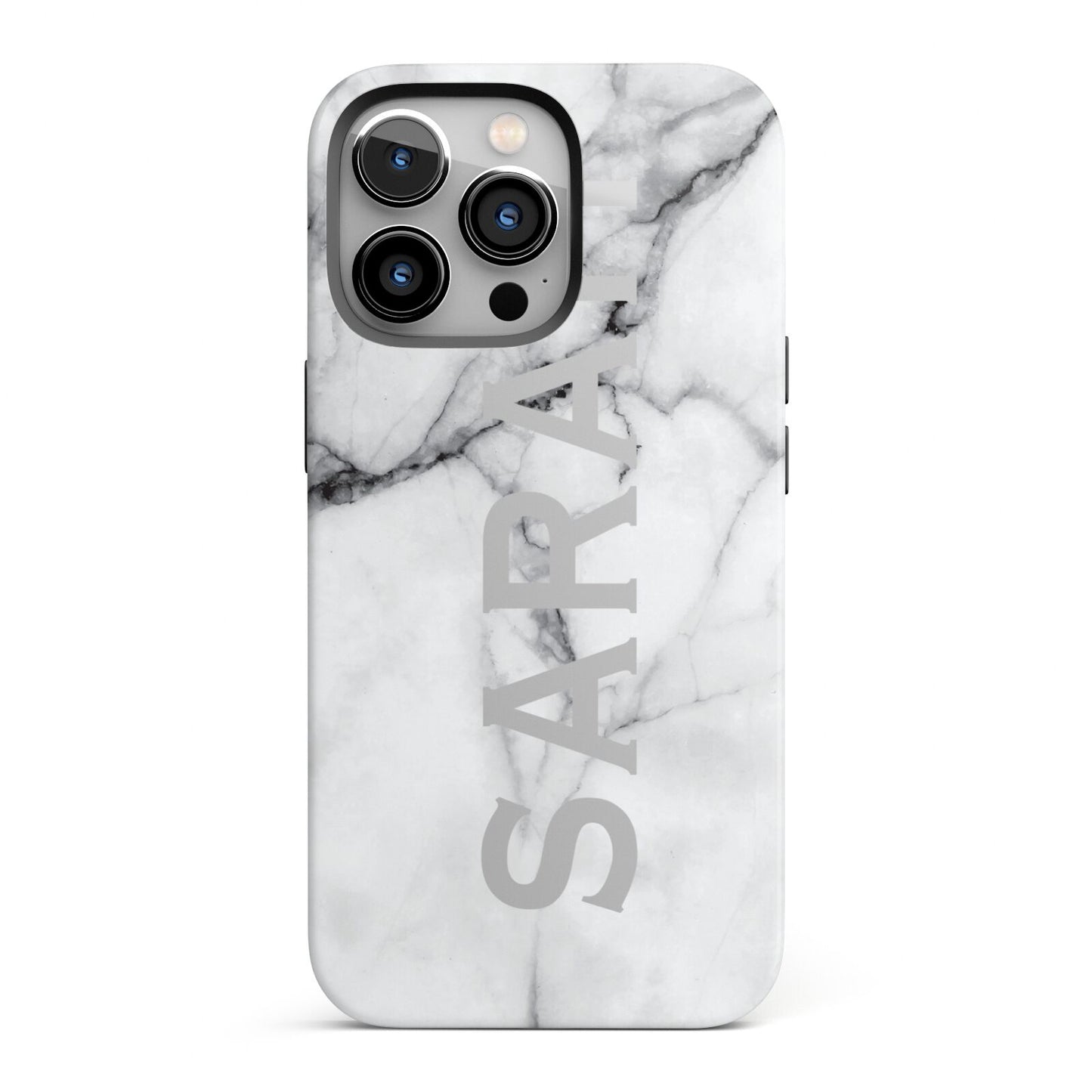 Personalised Clear Name See Through Grey Marble iPhone 13 Pro Full Wrap 3D Tough Case