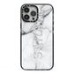 Personalised Clear Name See Through Grey Marble iPhone 13 Pro Max Black Impact Case on Silver phone