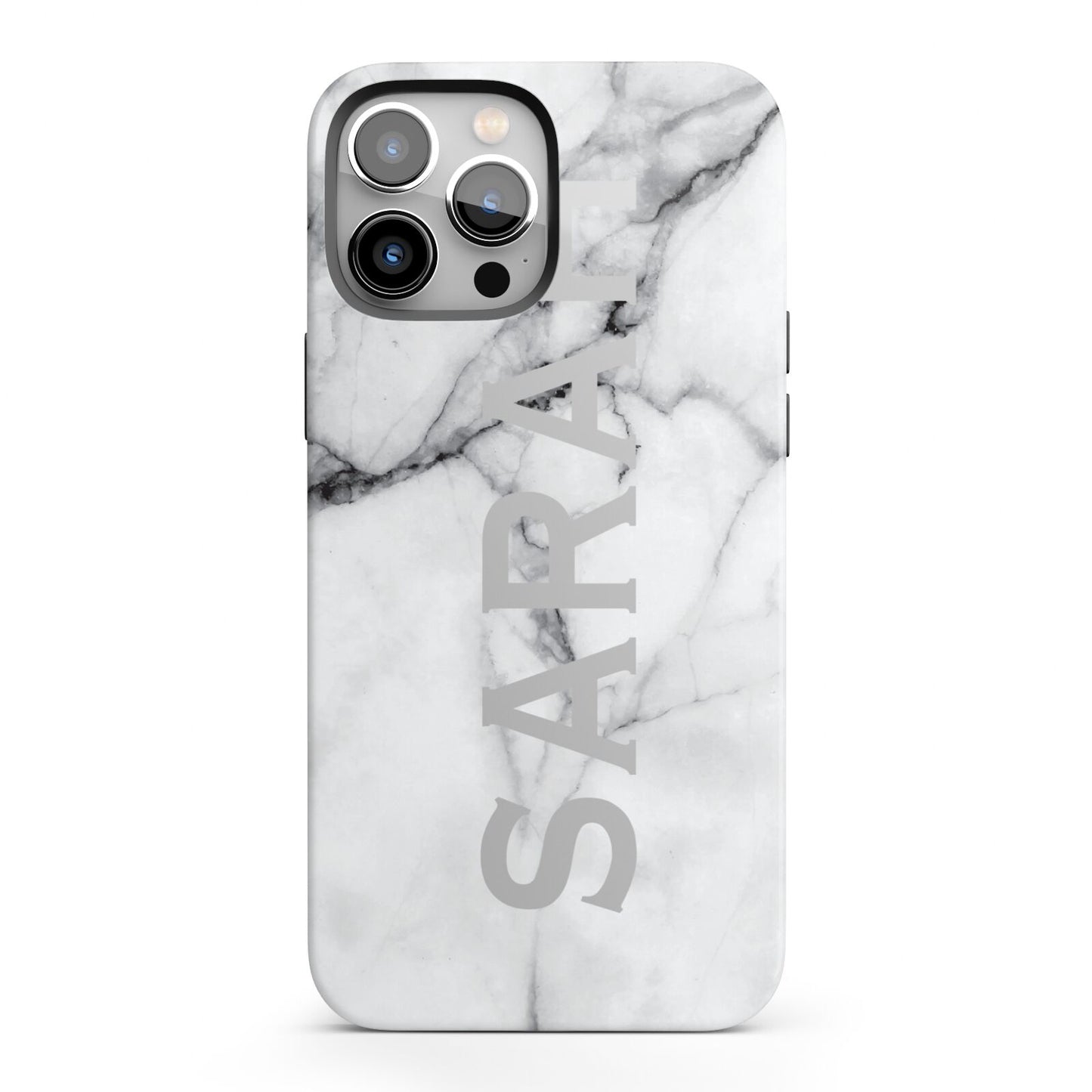 Personalised Clear Name See Through Grey Marble iPhone 13 Pro Max Full Wrap 3D Tough Case