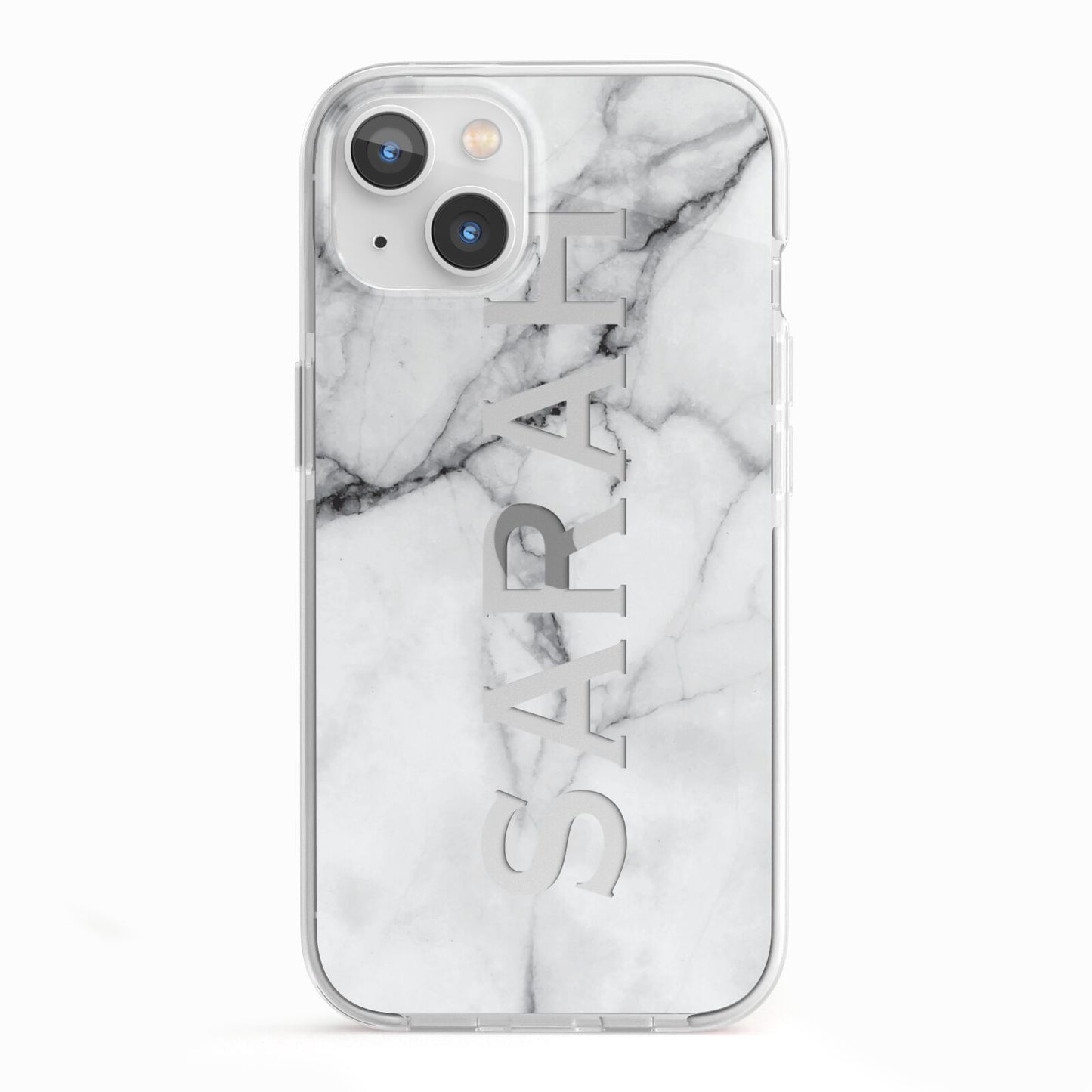 Personalised Clear Name See Through Grey Marble iPhone 13 TPU Impact Case with White Edges