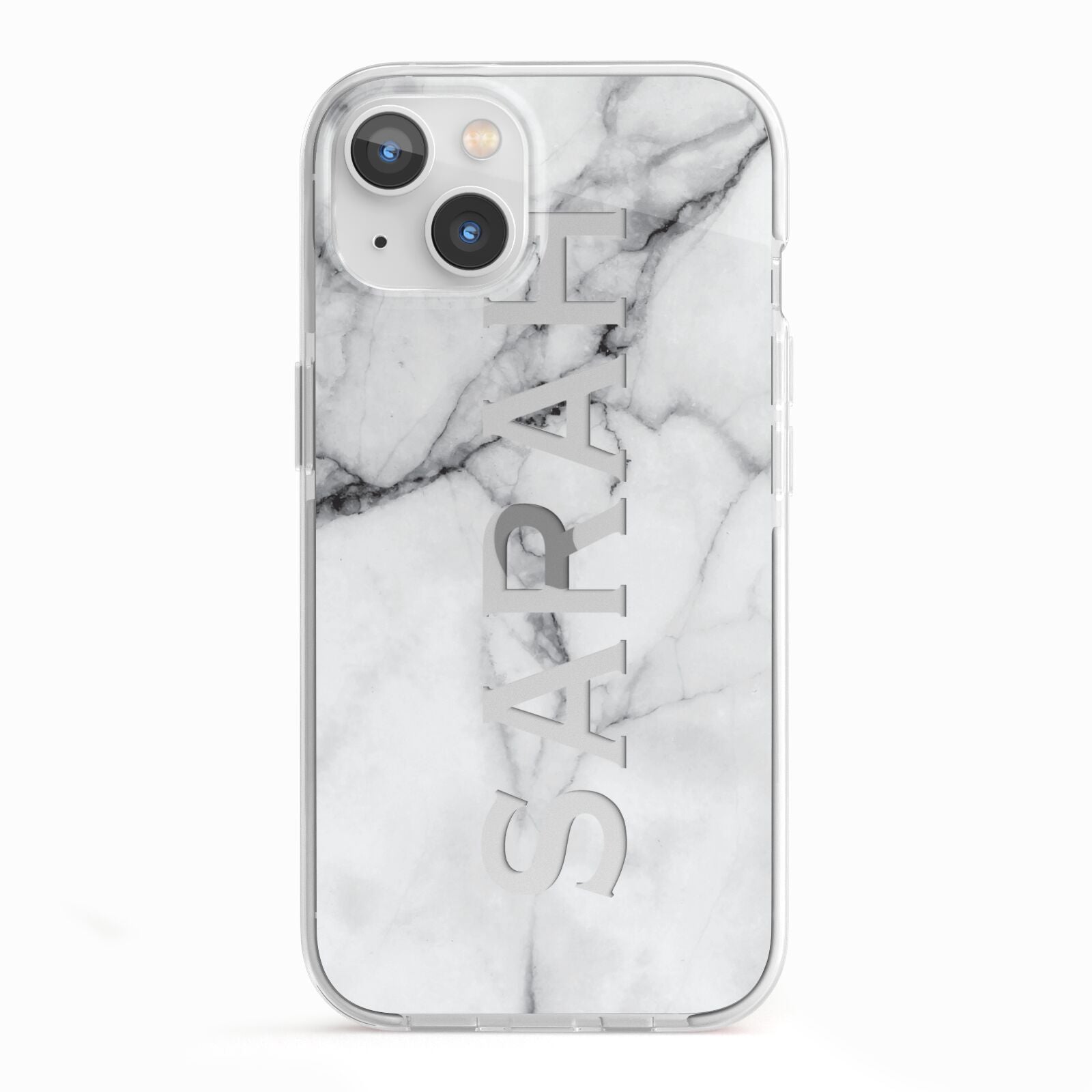 Personalised Clear Name See Through Grey Marble iPhone 13 TPU Impact Case with White Edges