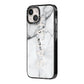 Personalised Clear Name See Through Grey Marble iPhone 14 Black Impact Case Side Angle on Silver phone