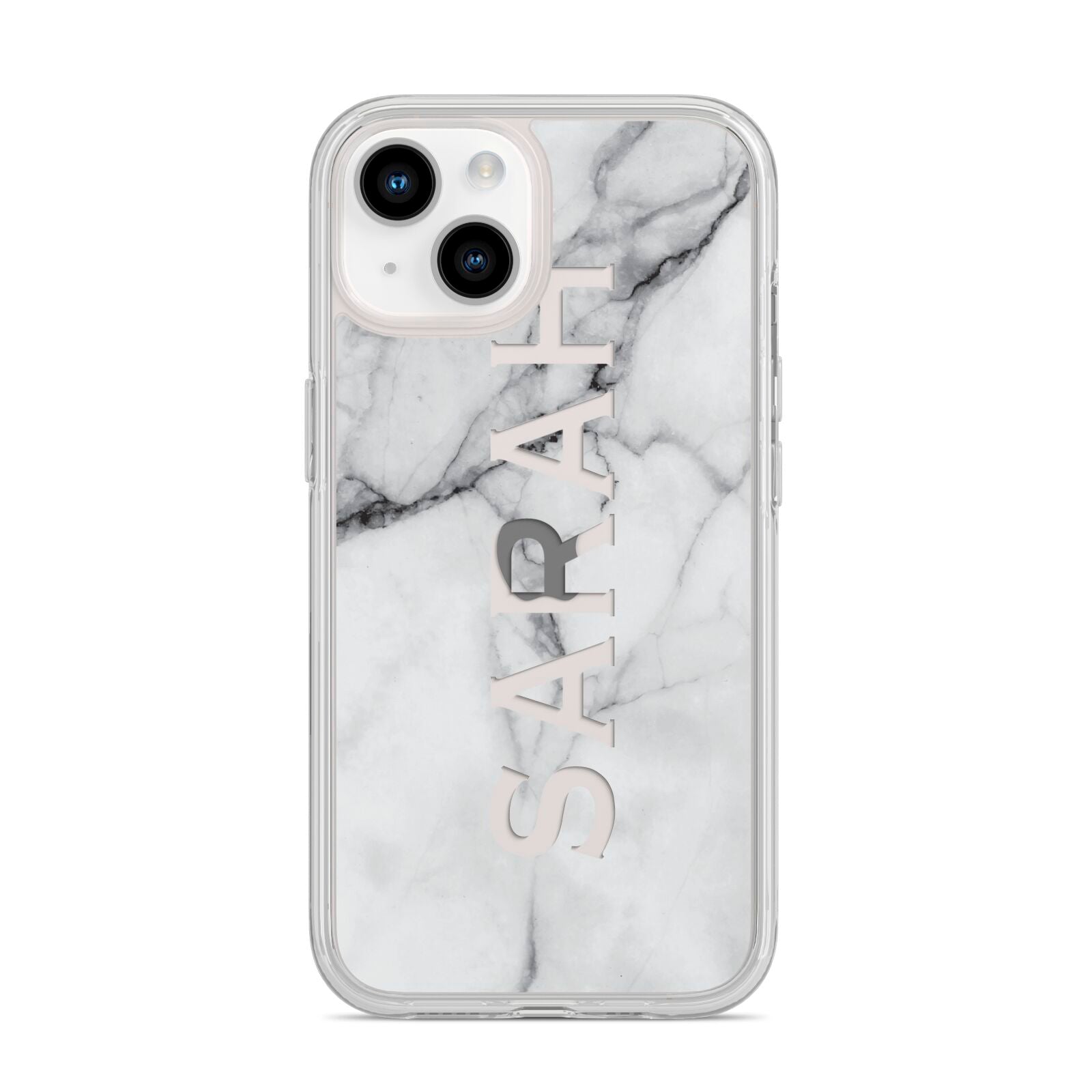 Personalised Clear Name See Through Grey Marble iPhone 14 Clear Tough Case Starlight