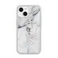 Personalised Clear Name See Through Grey Marble iPhone 14 Glitter Tough Case Starlight