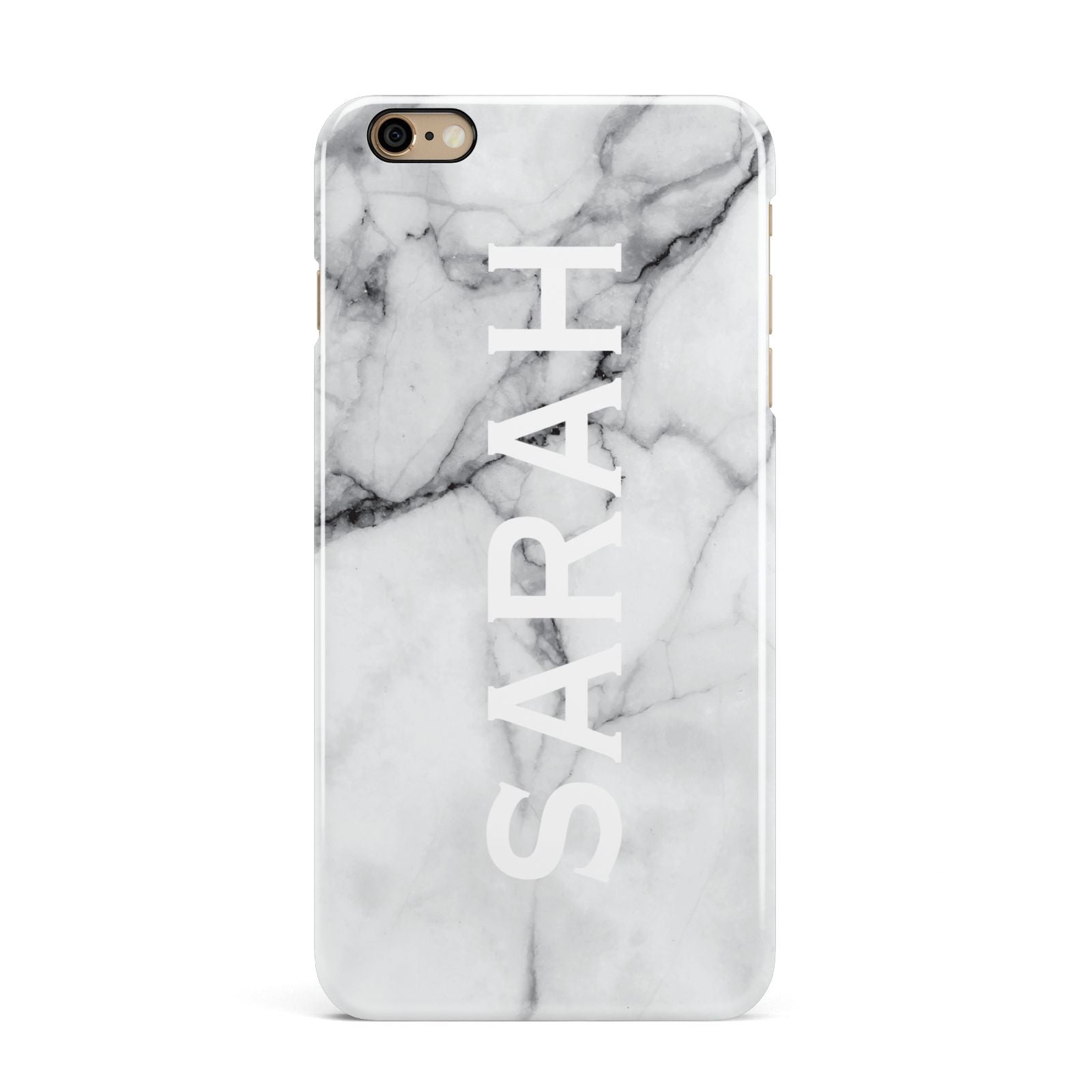 Personalised Clear Name See Through Grey Marble iPhone 6 Plus 3D Snap Case on Gold Phone