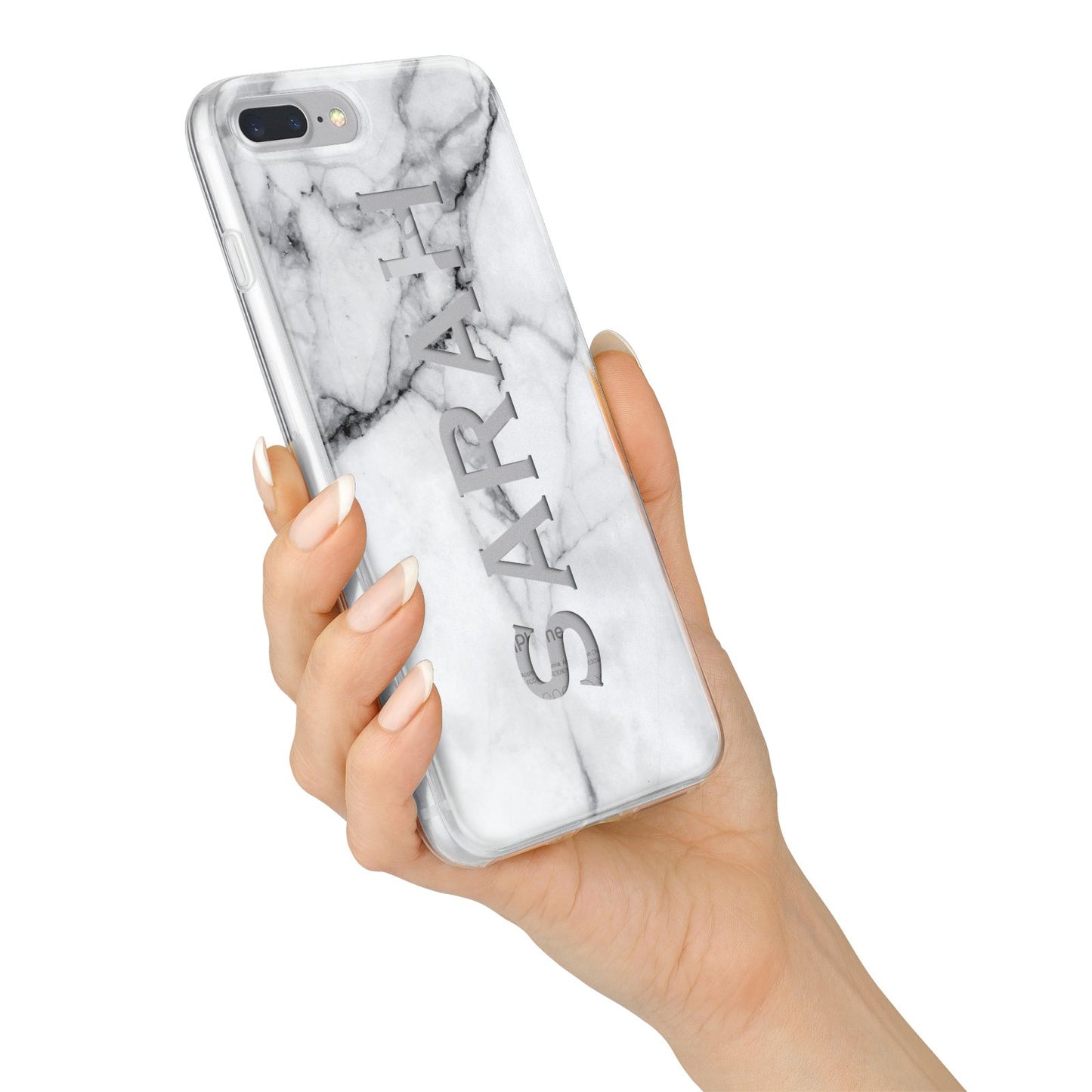 Personalised Clear Name See Through Grey Marble iPhone 7 Plus Bumper Case on Silver iPhone Alternative Image