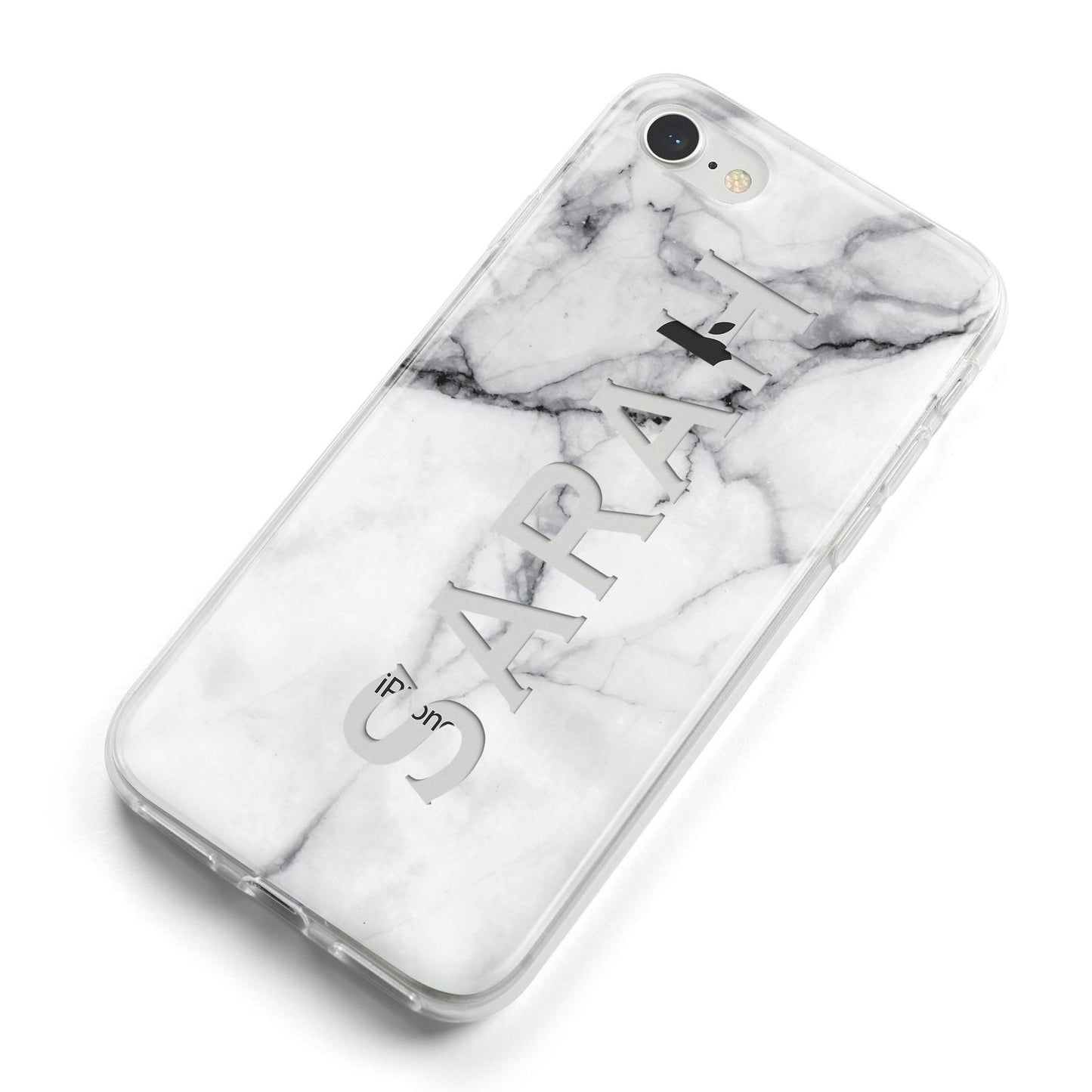 Personalised Clear Name See Through Grey Marble iPhone 8 Bumper Case on Silver iPhone Alternative Image