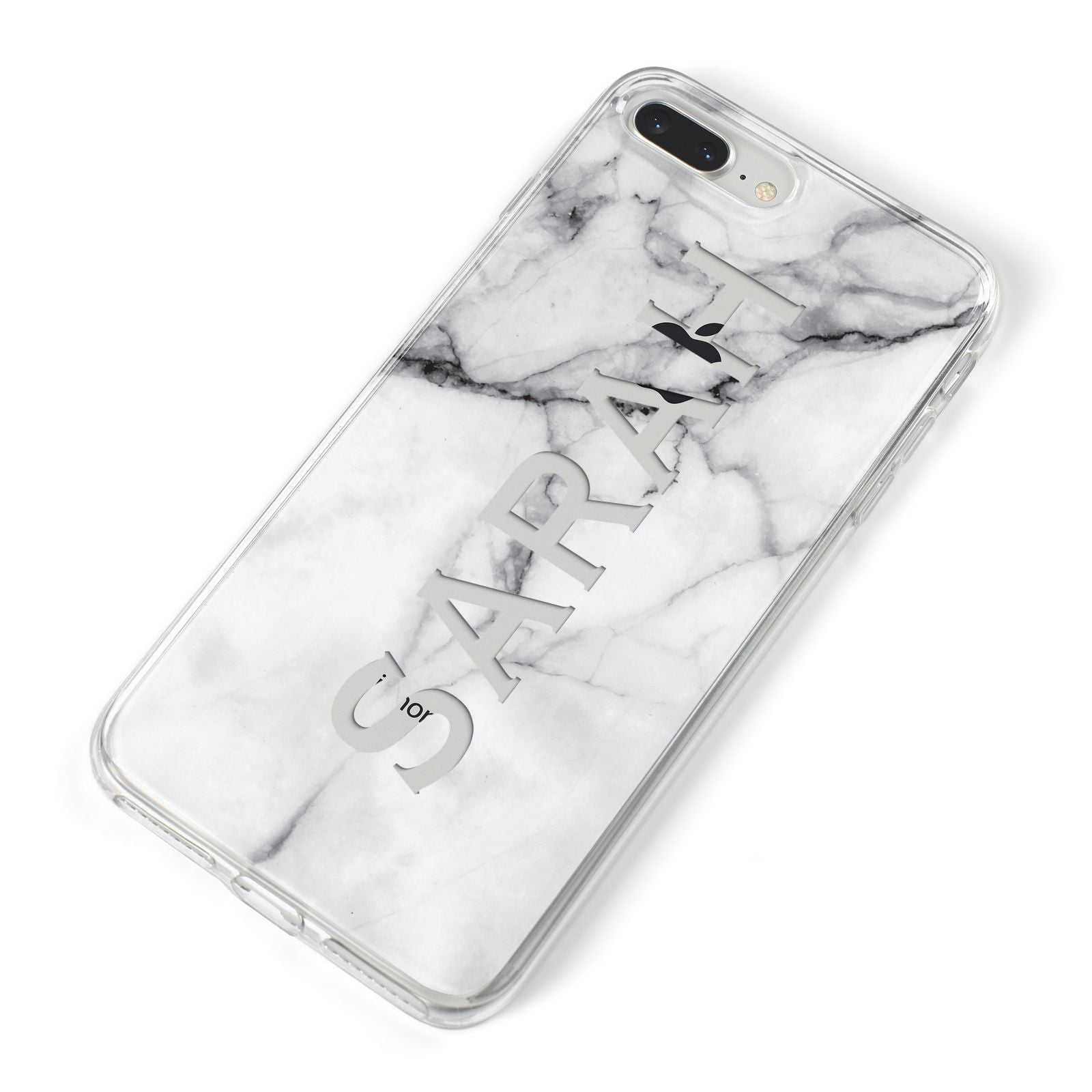 Personalised Clear Name See Through Grey Marble iPhone 8 Plus Bumper Case on Silver iPhone Alternative Image