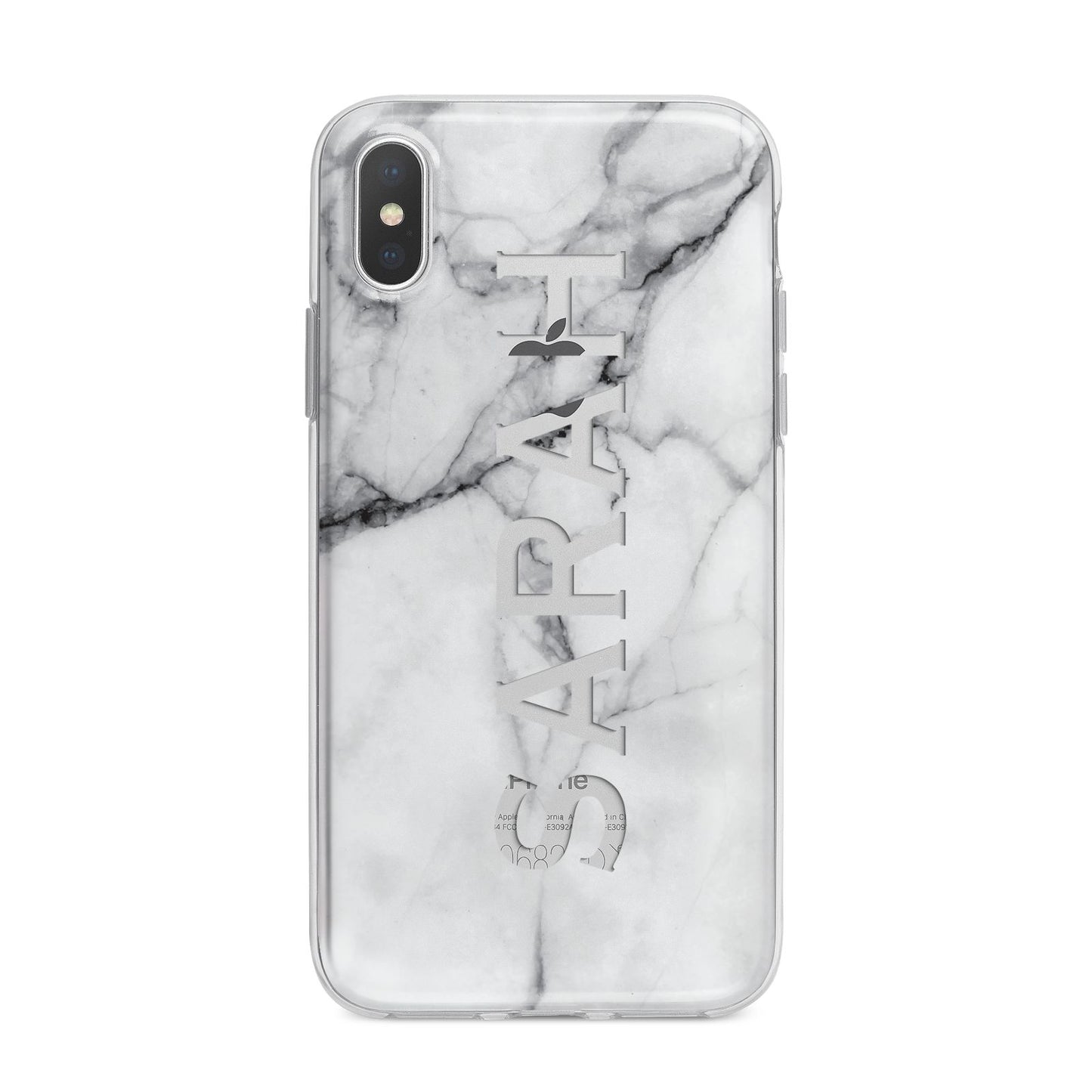 Personalised Clear Name See Through Grey Marble iPhone X Bumper Case on Silver iPhone Alternative Image 1