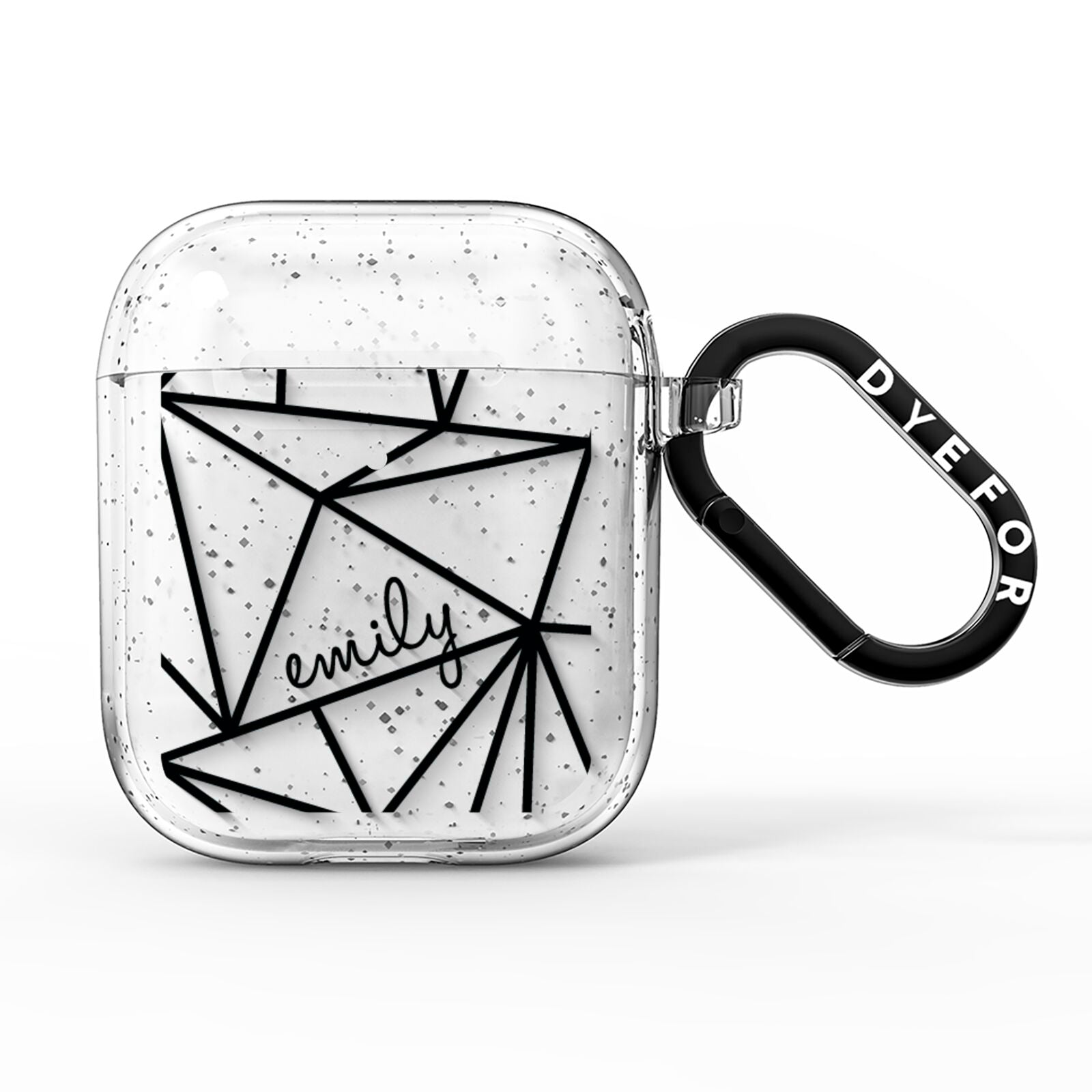 Personalised Clear Outlines Name Black AirPods Glitter Case