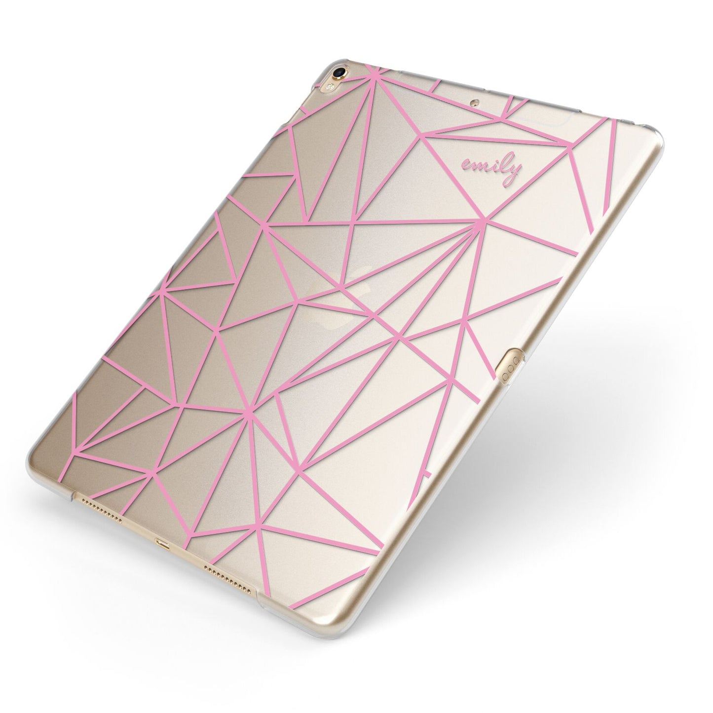Personalised Clear Outlines Name Pink Apple iPad Case on Gold iPad Side View