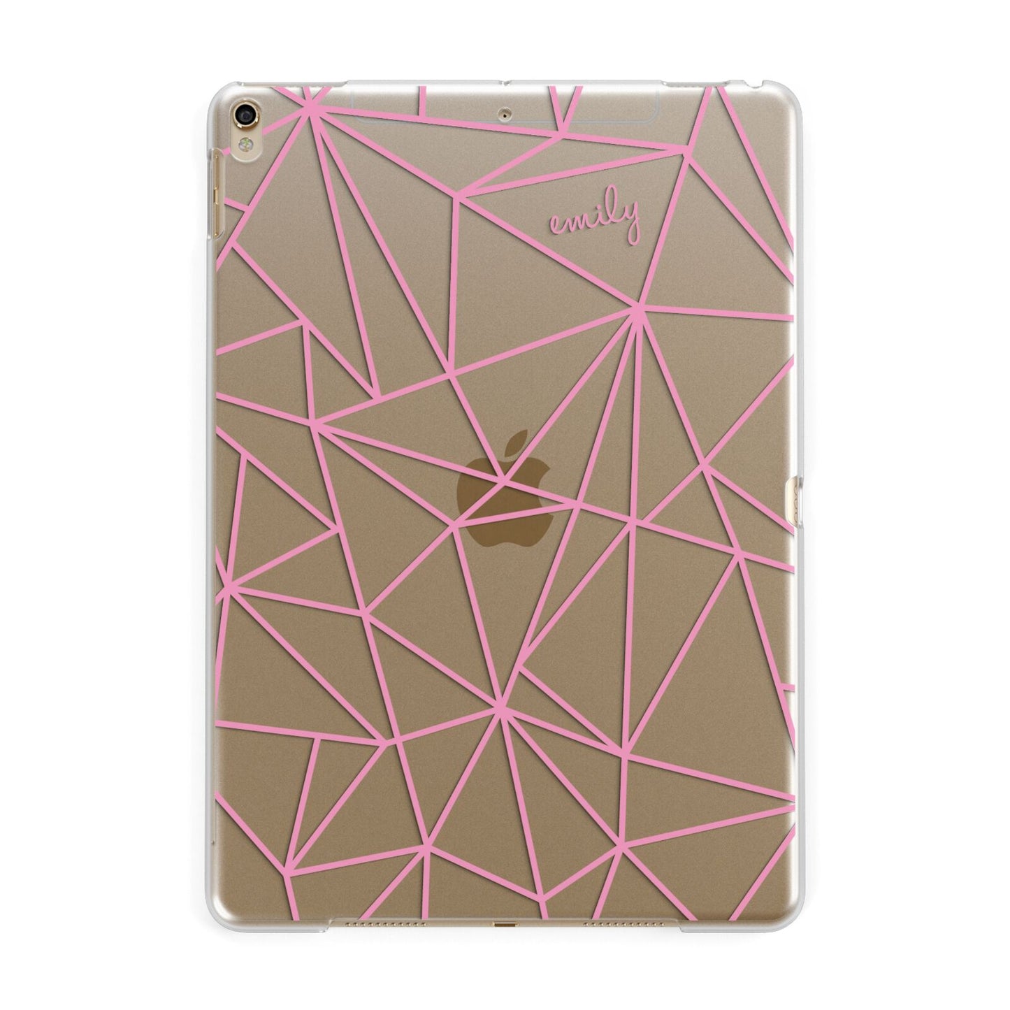 Personalised Clear Outlines Name Pink Apple iPad Gold Case