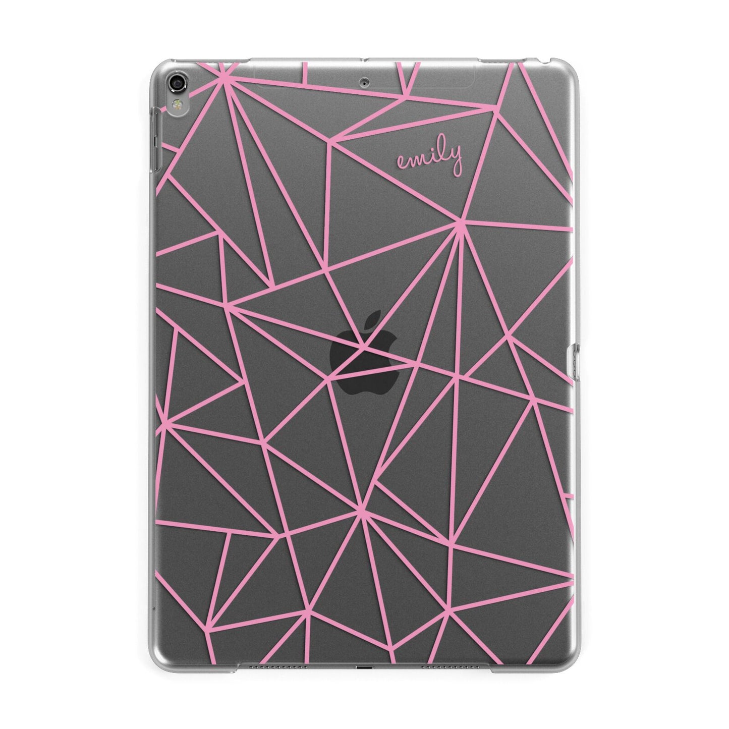 Personalised Clear Outlines Name Pink Apple iPad Grey Case