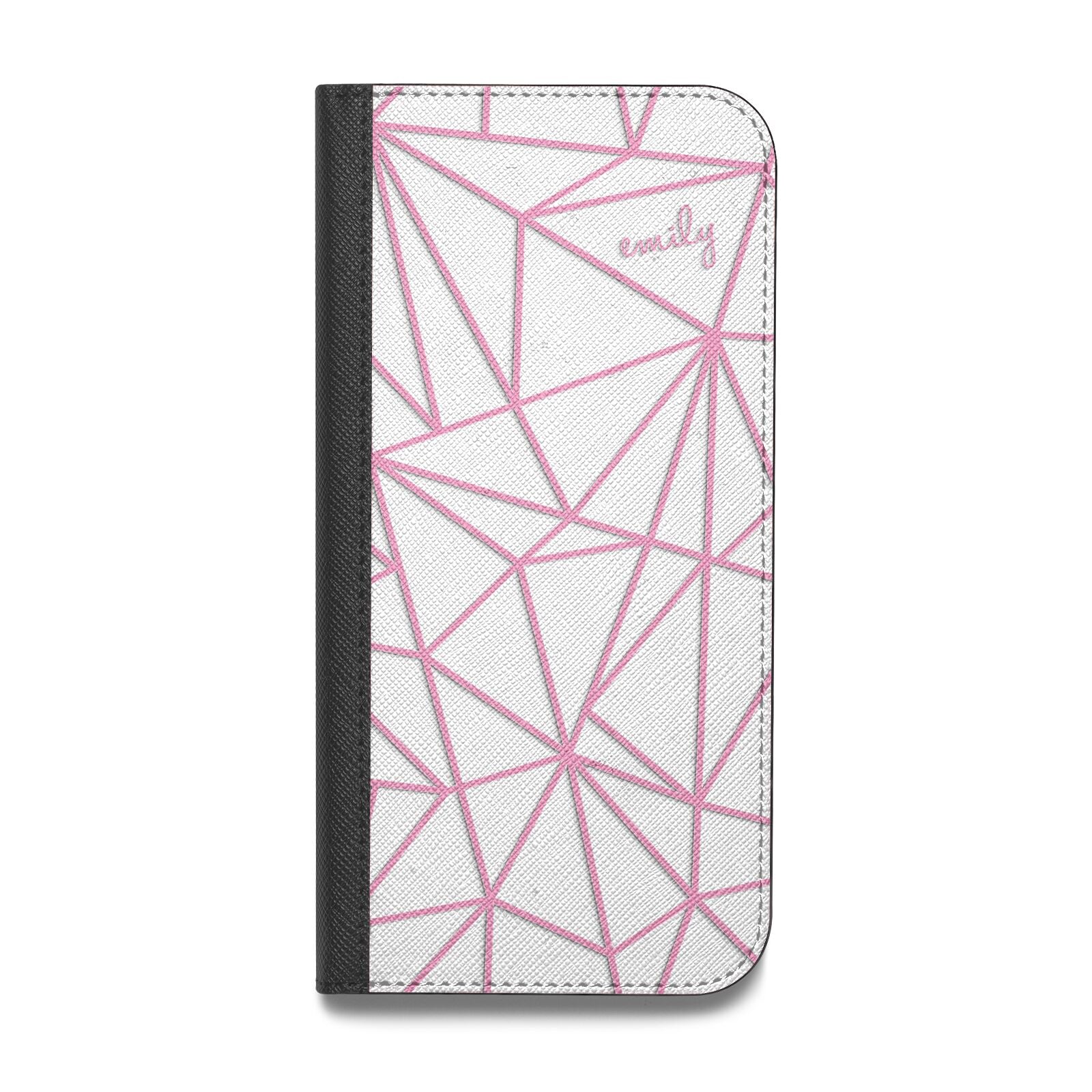 Personalised Clear Outlines Name Pink Vegan Leather Flip iPhone Case