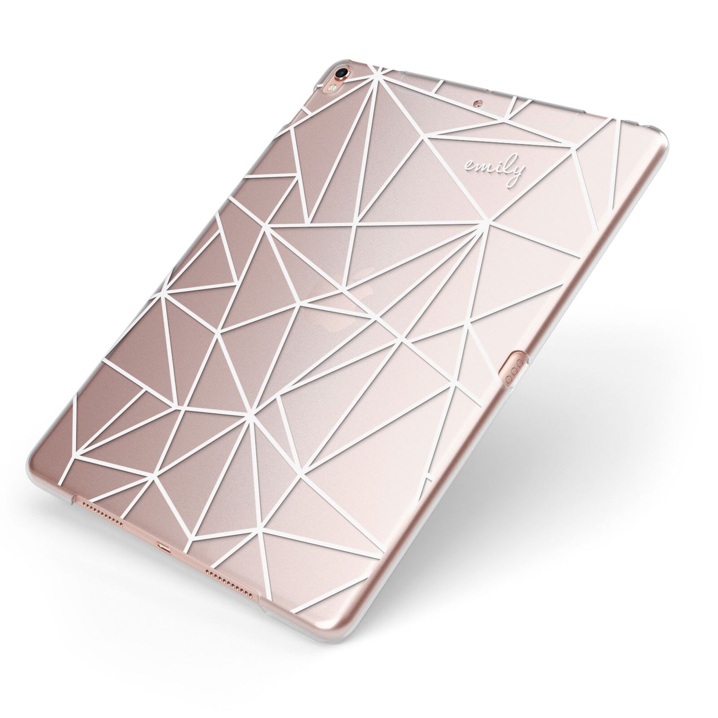 Personalised Clear Outlines Name White Apple iPad Case on Rose Gold iPad Side View