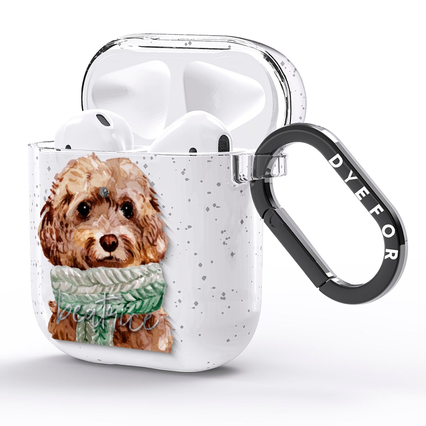 Personalised Cockapoo Dog AirPods Glitter Case Side Image