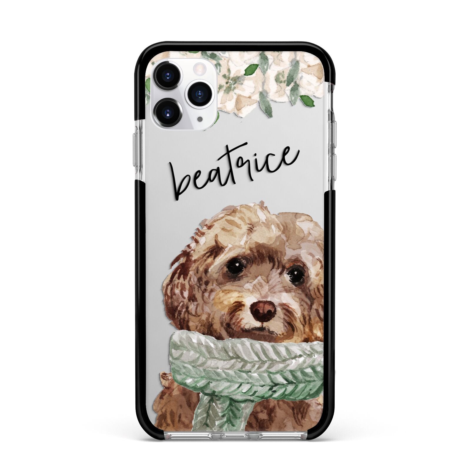 Personalised Cockapoo Dog Apple iPhone 11 Pro Max in Silver with Black Impact Case