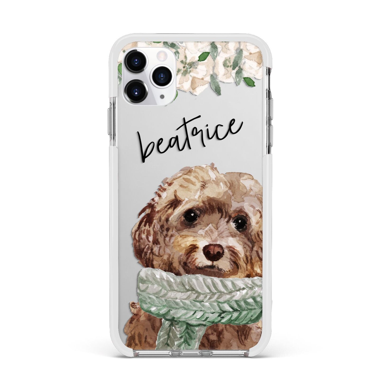 Personalised Cockapoo Dog Apple iPhone 11 Pro Max in Silver with White Impact Case