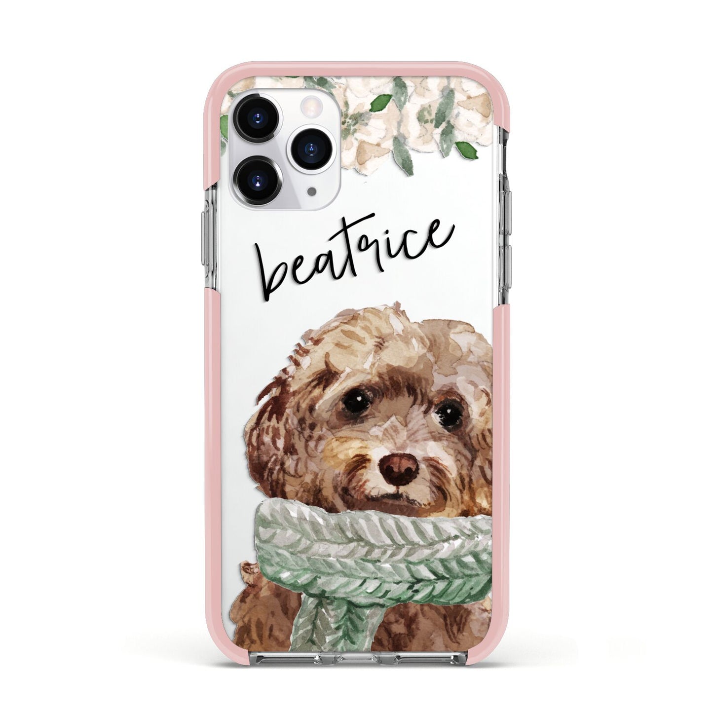 Personalised Cockapoo Dog Apple iPhone 11 Pro in Silver with Pink Impact Case