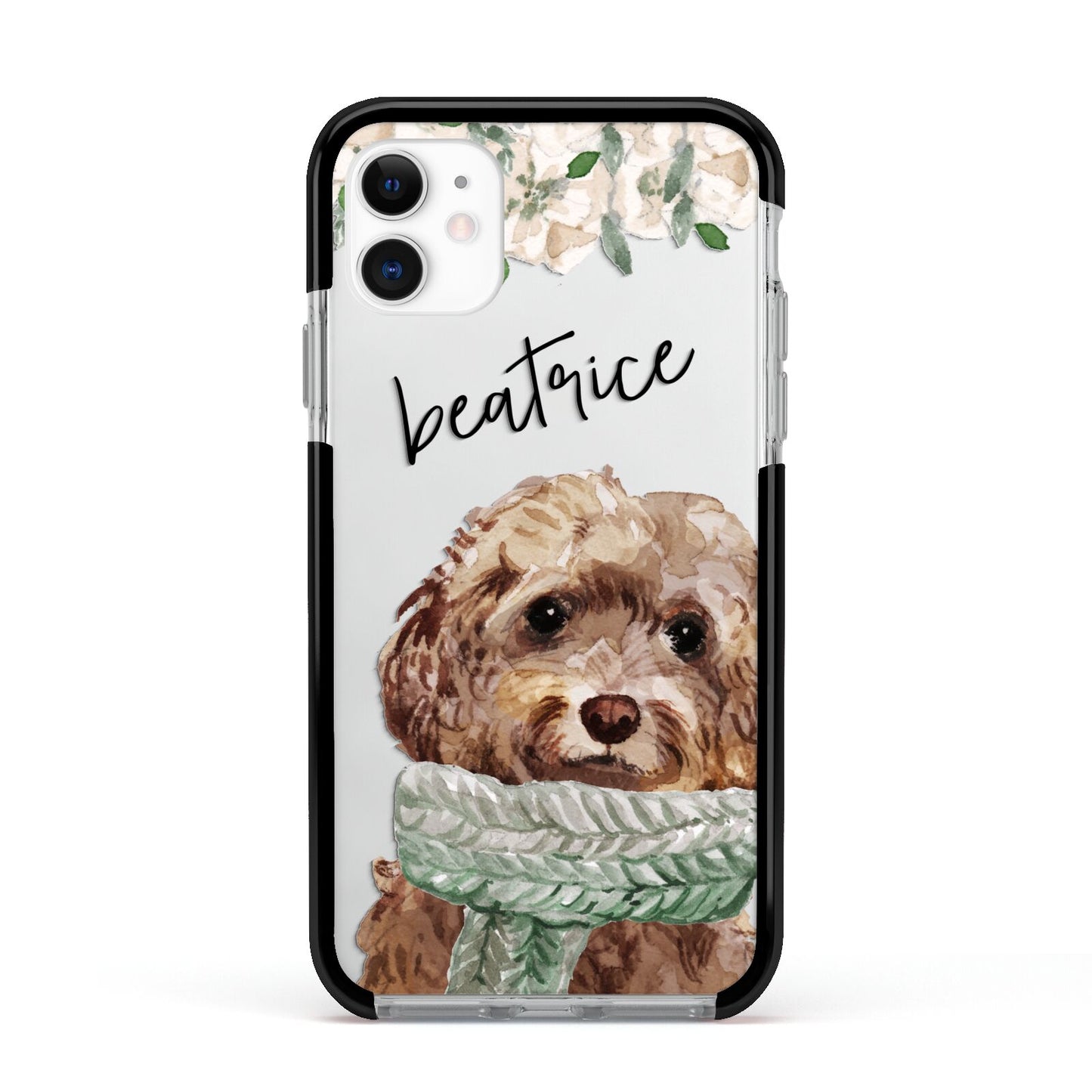 Personalised Cockapoo Dog Apple iPhone 11 in White with Black Impact Case