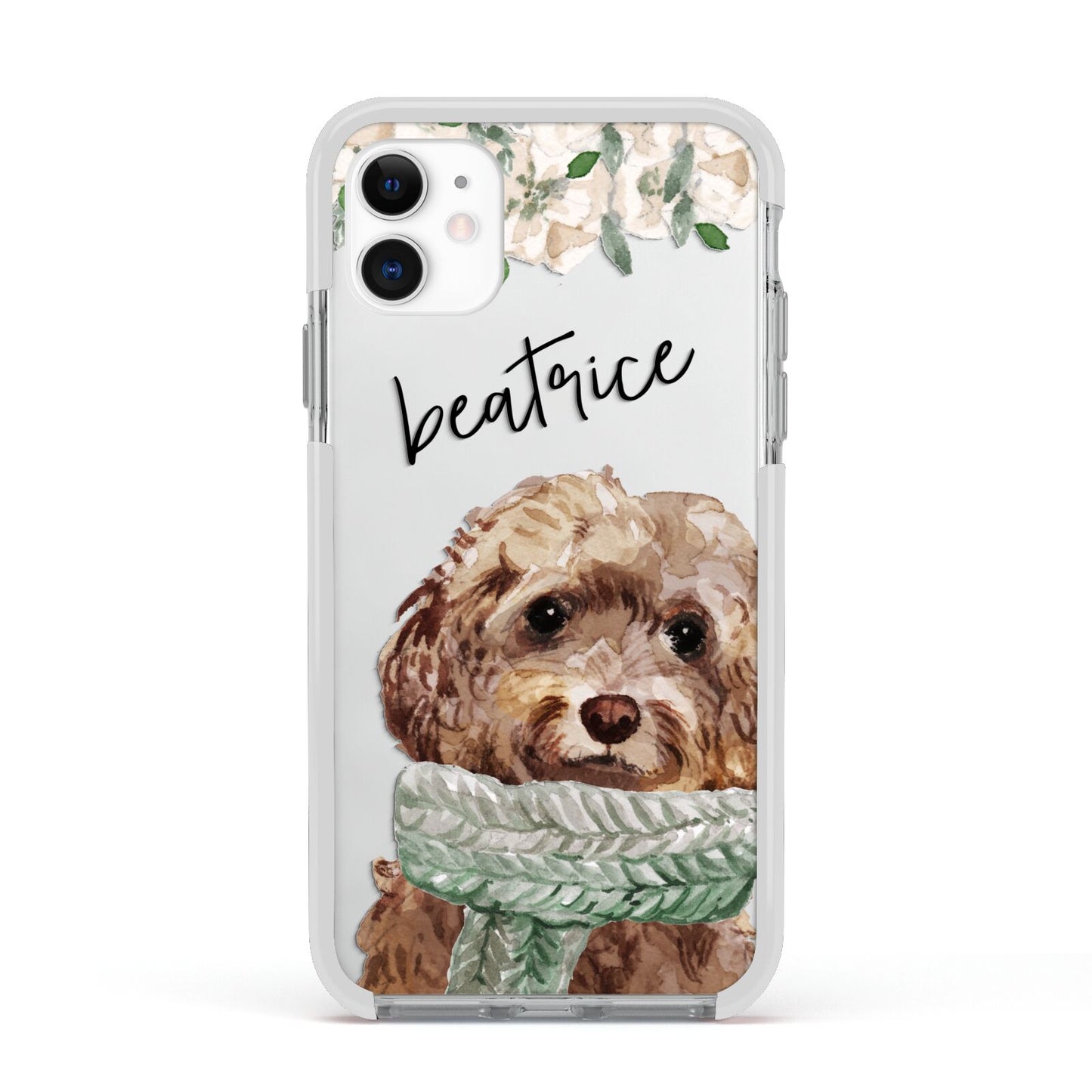 Personalised Cockapoo Dog Apple iPhone 11 in White with White Impact Case