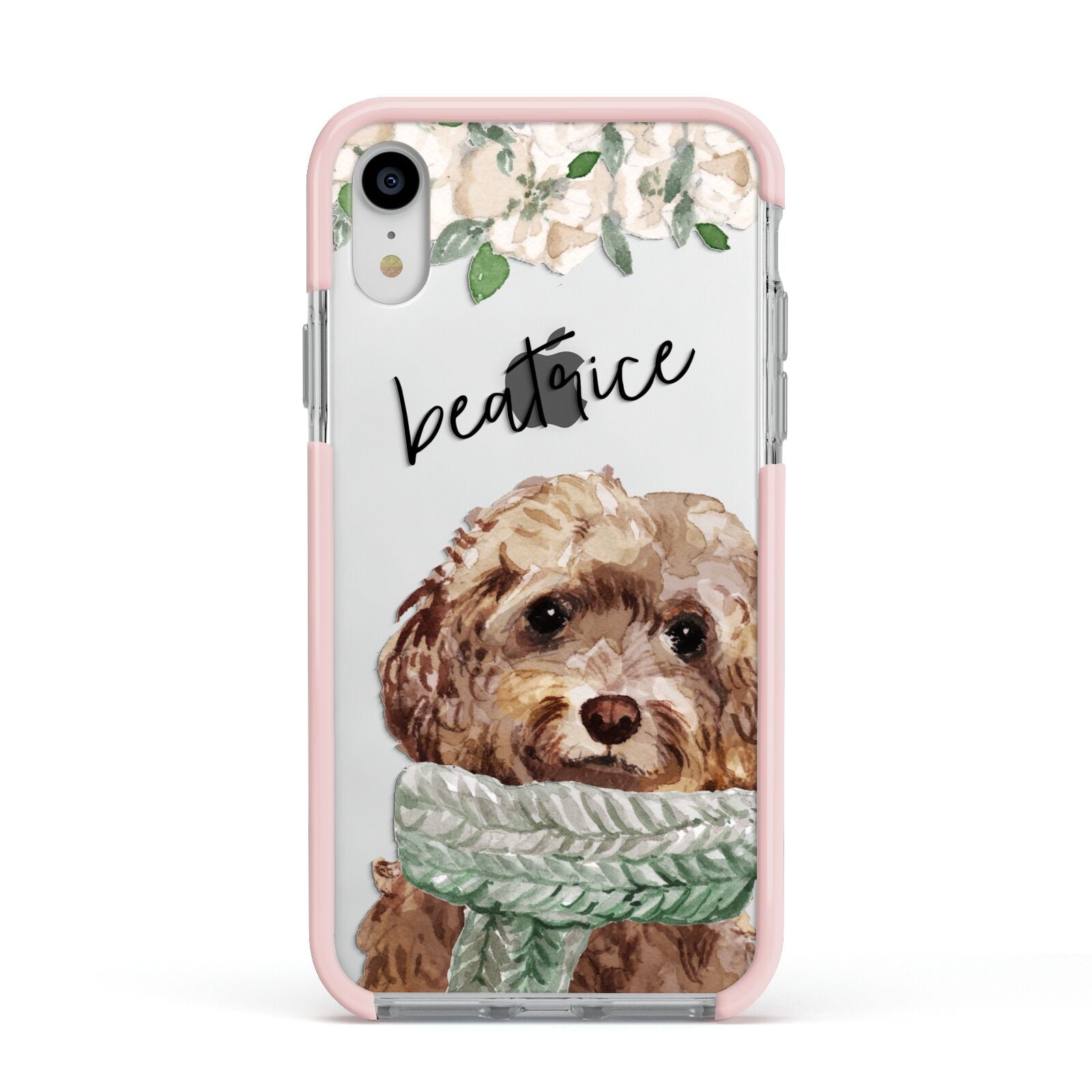 Personalised Cockapoo Dog Apple iPhone XR Impact Case Pink Edge on Silver Phone