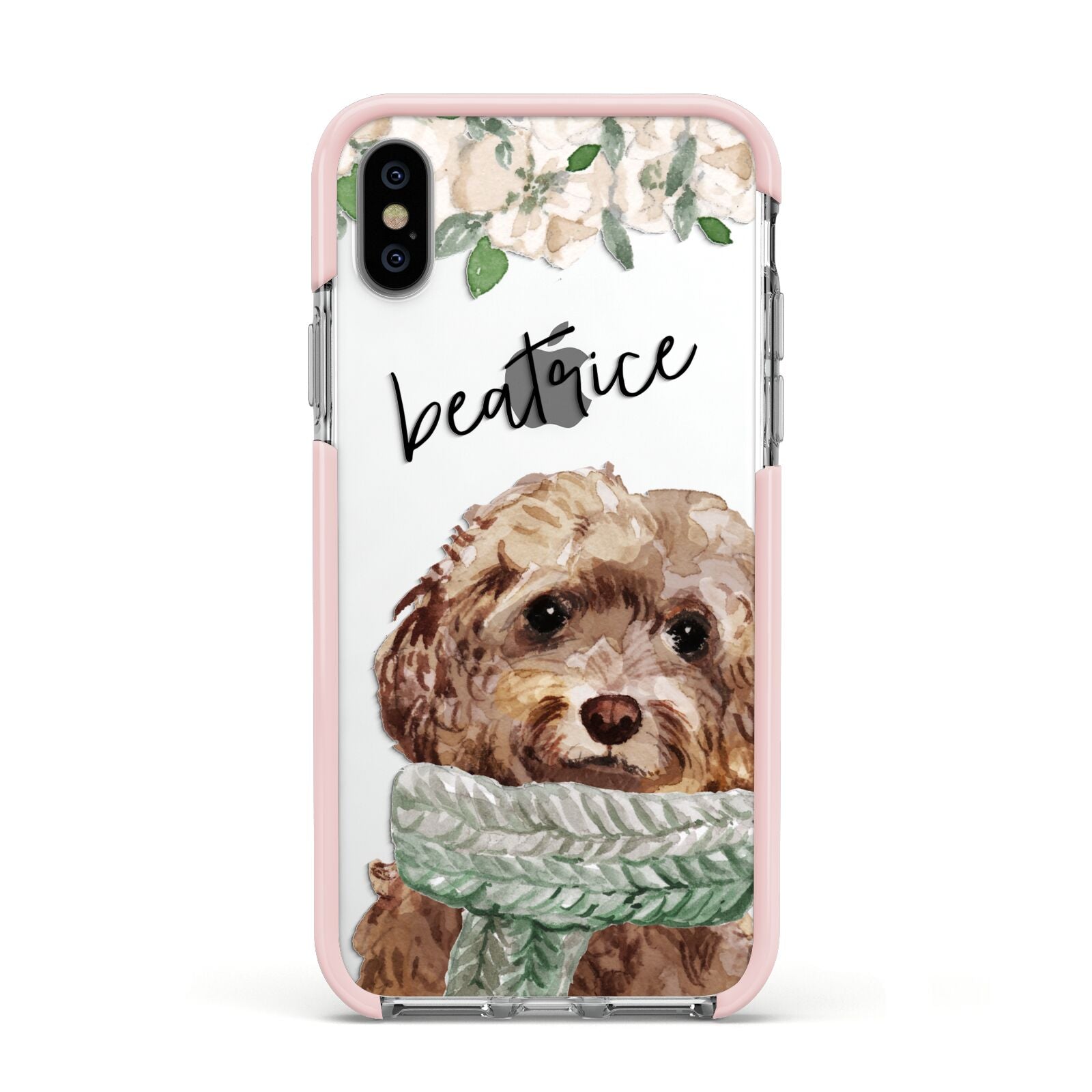 Personalised Cockapoo Dog Apple iPhone Xs Impact Case Pink Edge on Silver Phone