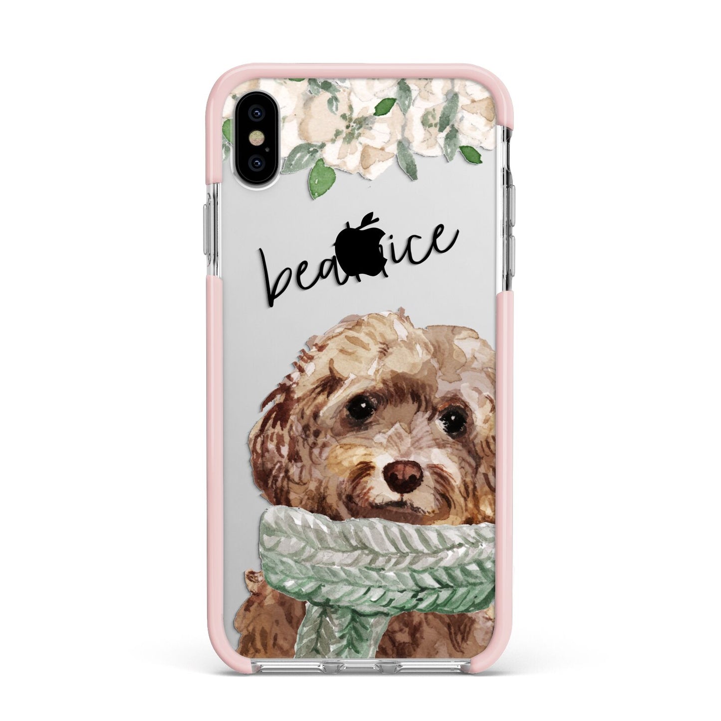 Personalised Cockapoo Dog Apple iPhone Xs Max Impact Case Pink Edge on Silver Phone