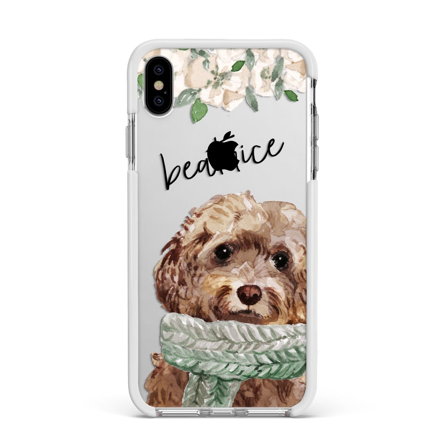 Personalised Cockapoo Dog Apple iPhone Xs Max Impact Case White Edge on Silver Phone