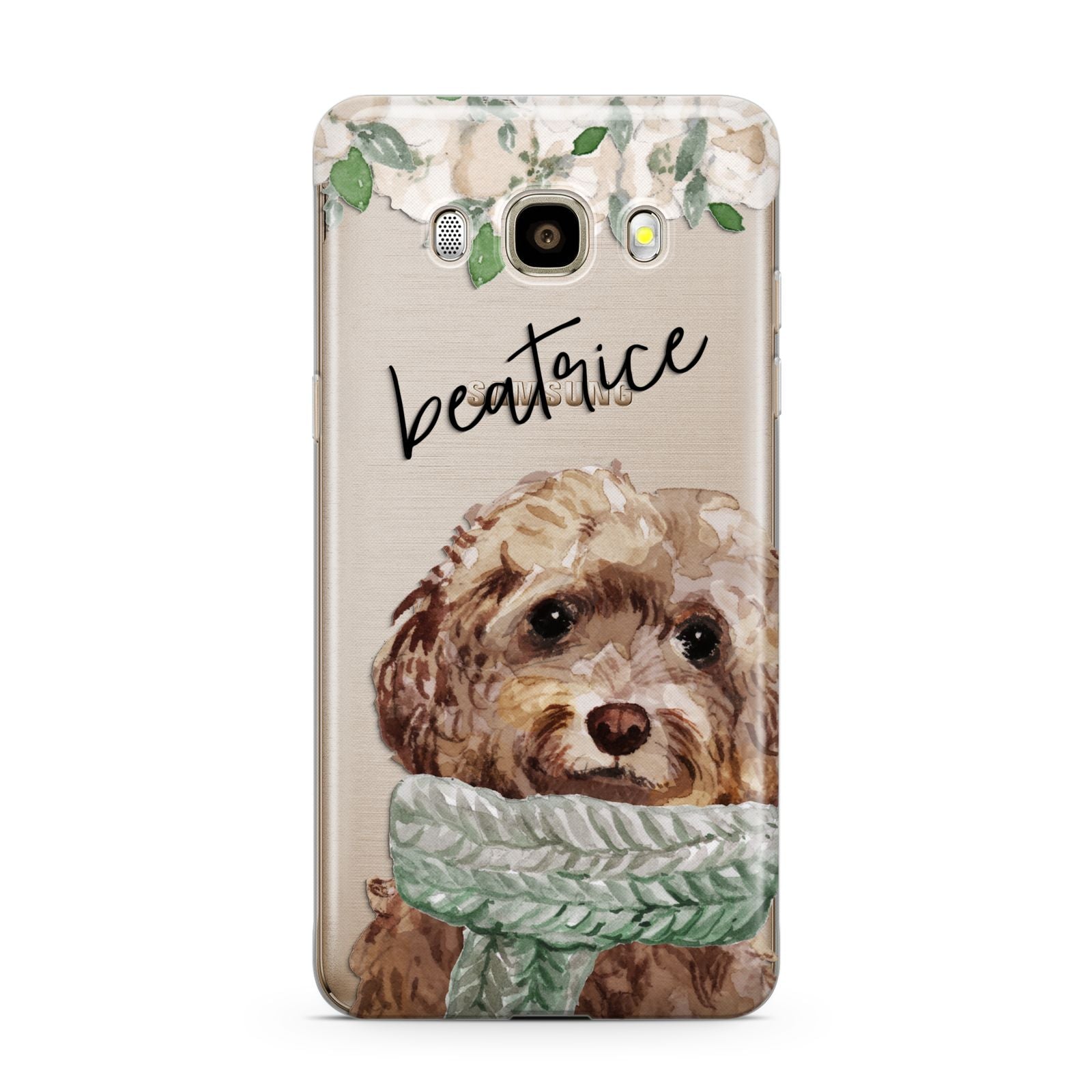 Personalised Cockapoo Dog Samsung Galaxy J7 2016 Case on gold phone