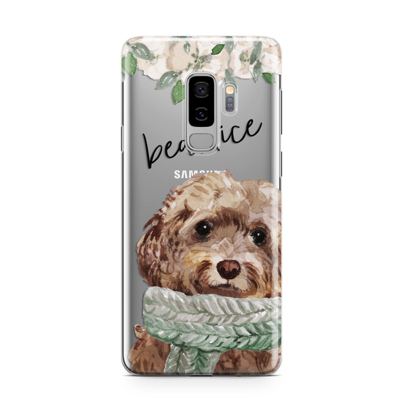 Personalised Cockapoo Dog Samsung Galaxy S9 Plus Case on Silver phone