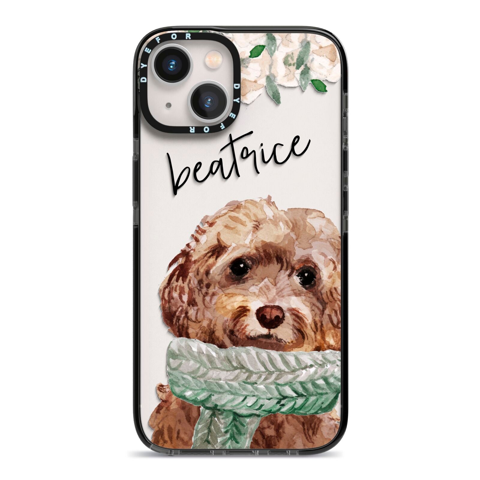 Personalised Cockapoo Dog iPhone 13 Black Impact Case on Silver phone