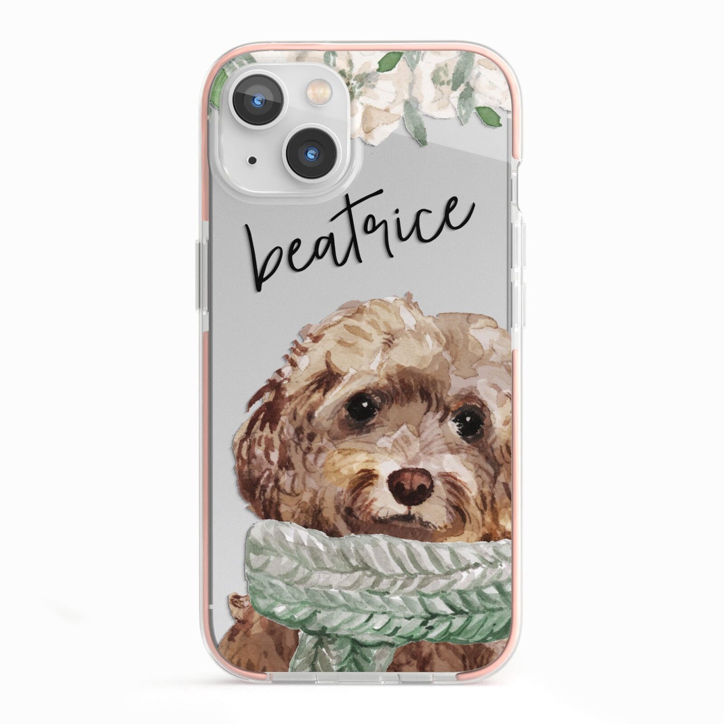 Personalised Cockapoo Dog iPhone 13 TPU Impact Case with Pink Edges
