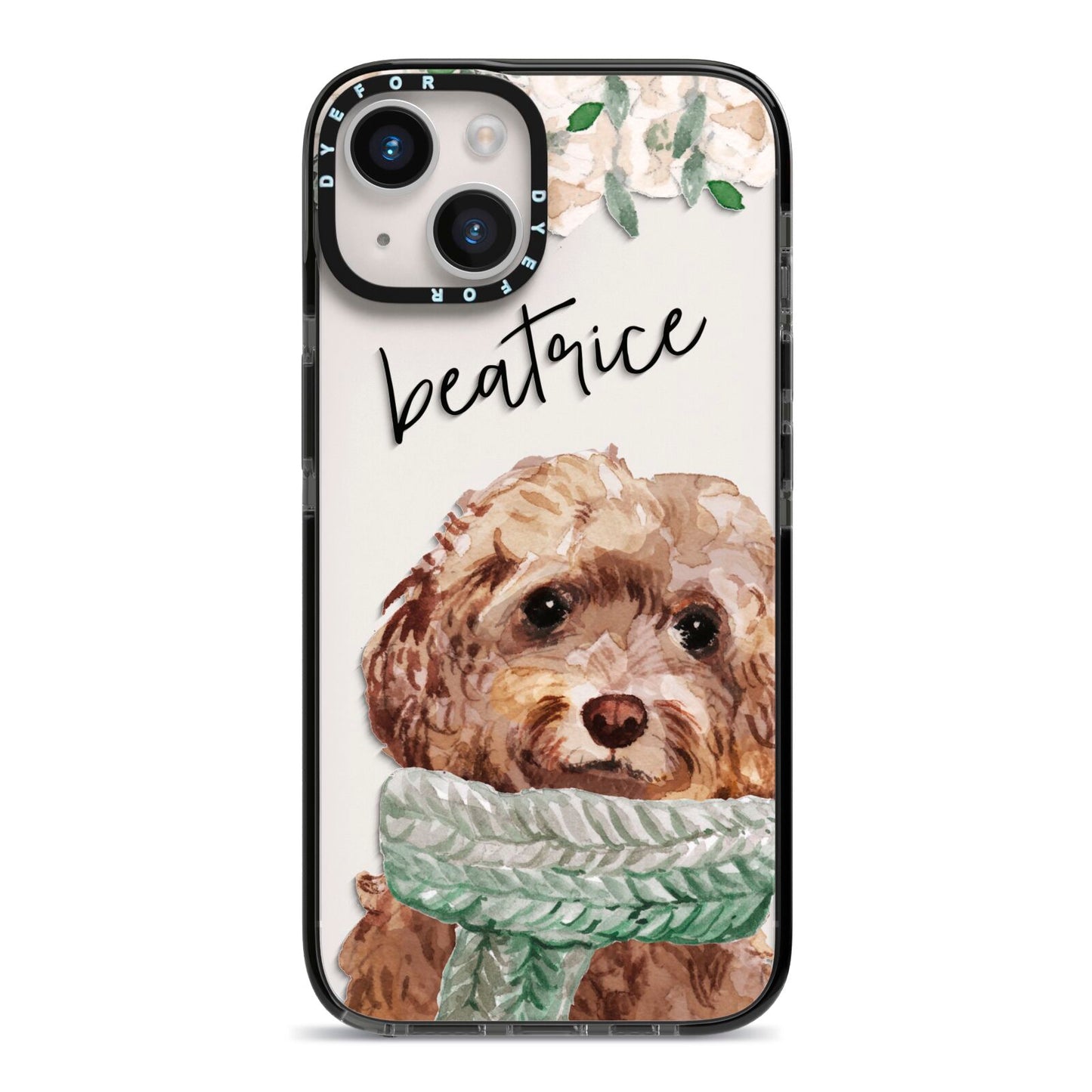 Personalised Cockapoo Dog iPhone 14 Black Impact Case on Silver phone