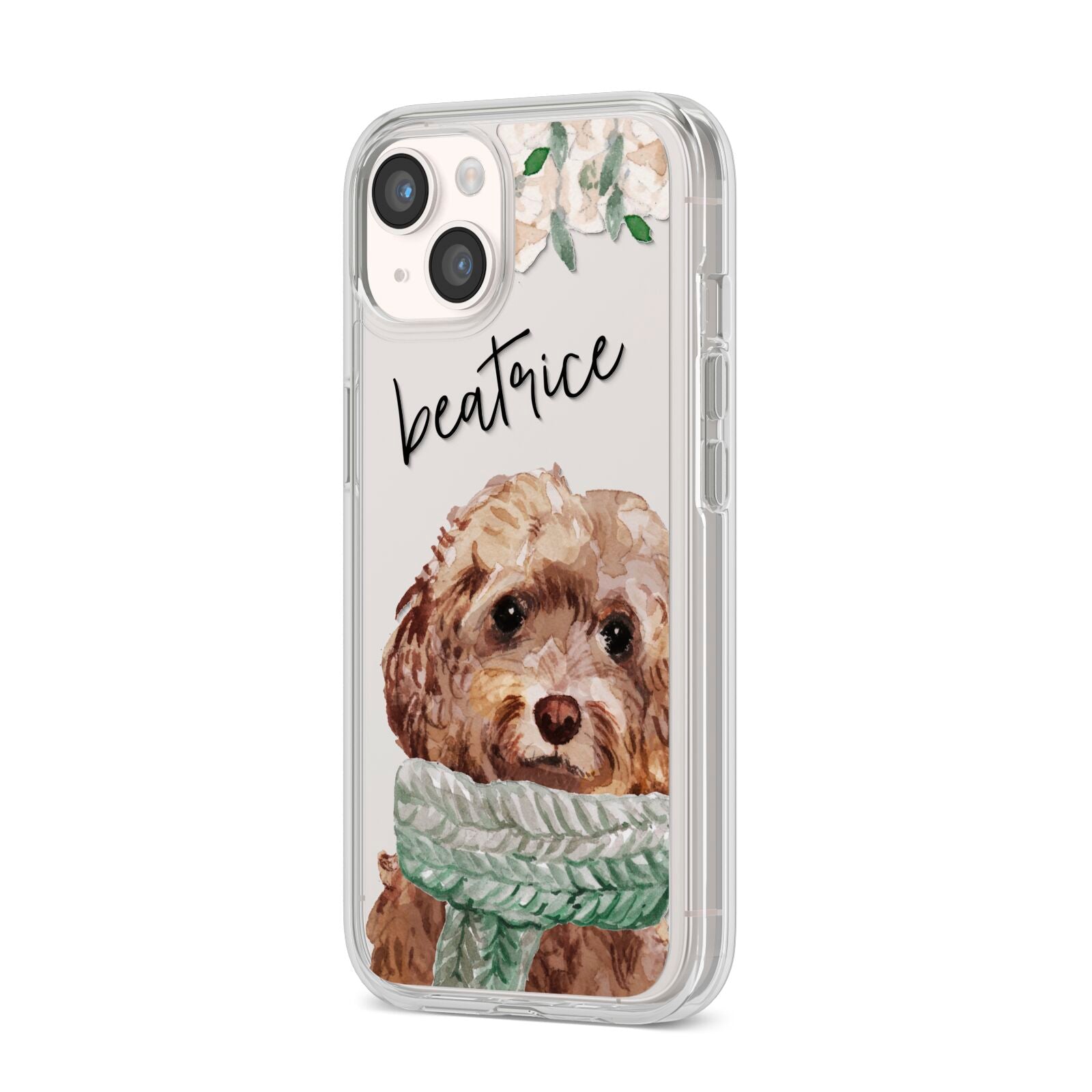 Personalised Cockapoo Dog iPhone 14 Clear Tough Case Starlight Angled Image