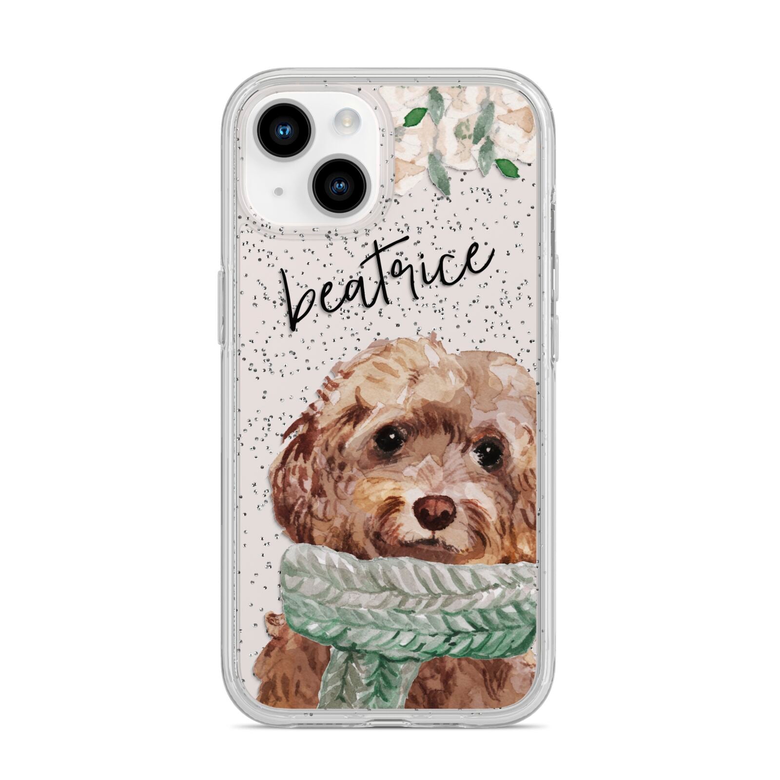 Personalised Cockapoo Dog iPhone 14 Glitter Tough Case Starlight
