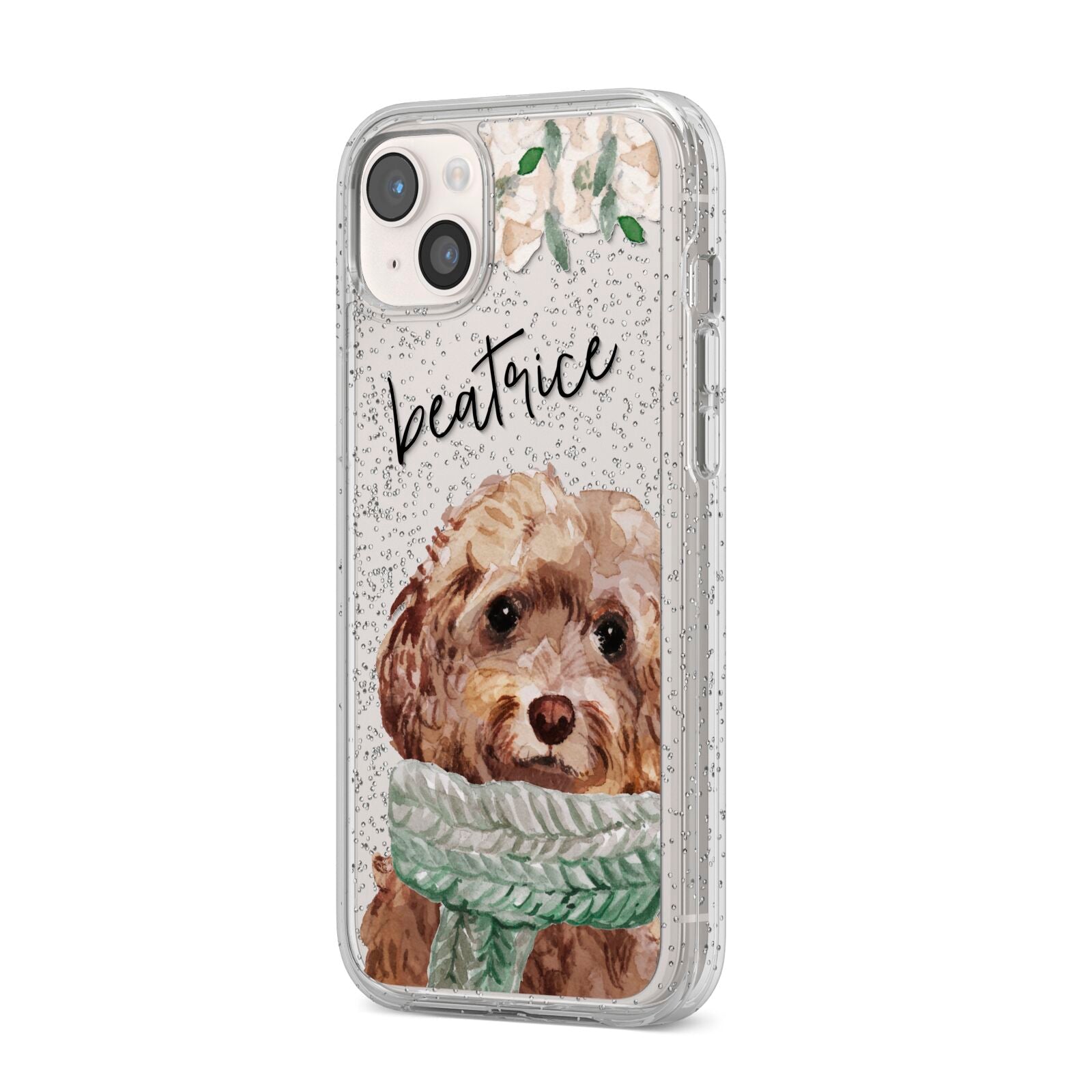 Personalised Cockapoo Dog iPhone 14 Plus Glitter Tough Case Starlight Angled Image