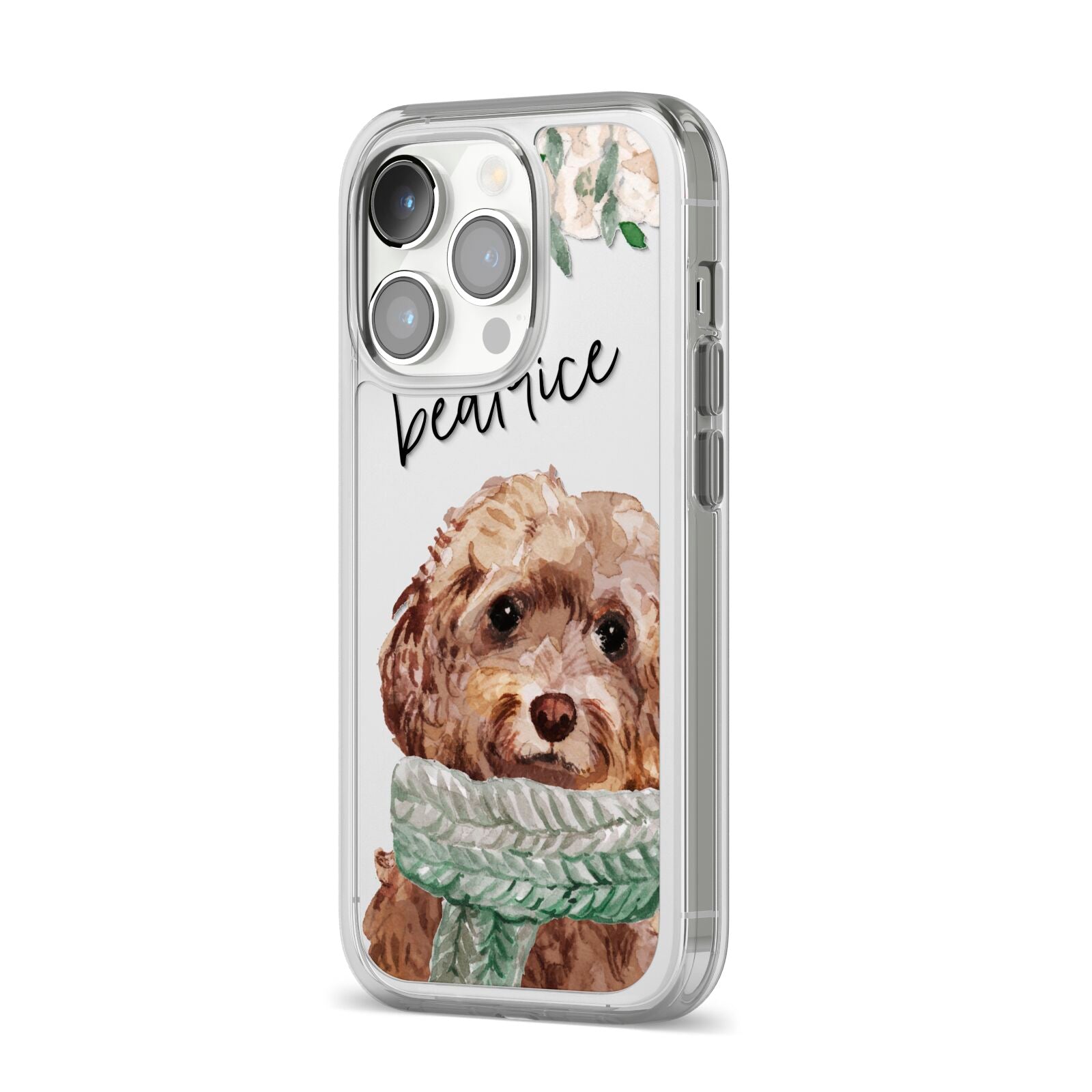 Personalised Cockapoo Dog iPhone 14 Pro Clear Tough Case Silver Angled Image