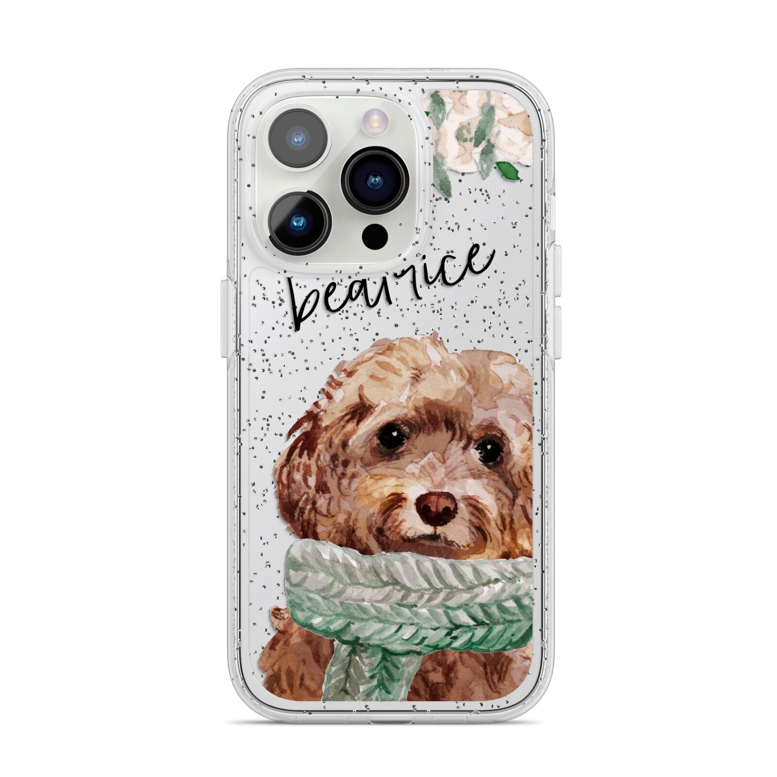 Personalised Cockapoo Dog iPhone 14 Pro Glitter Tough Case Silver