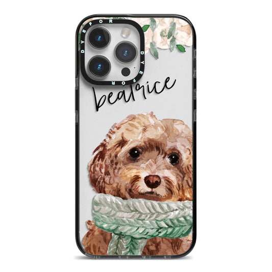 Personalised Cockapoo Dog iPhone 14 Pro Max Black Impact Case on Silver phone
