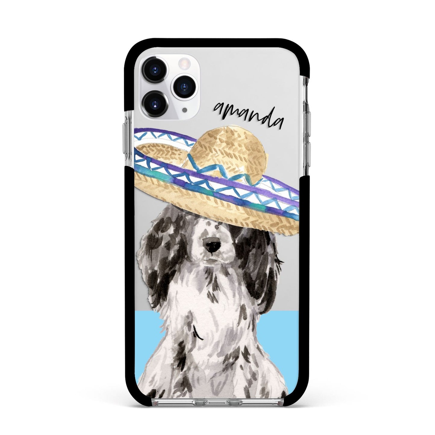 Personalised Cocker Spaniel Apple iPhone 11 Pro Max in Silver with Black Impact Case