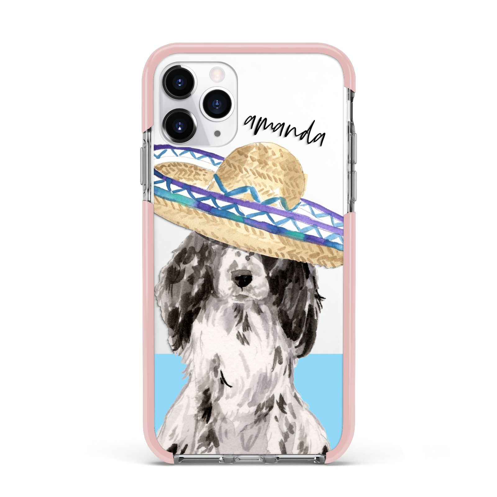 Personalised Cocker Spaniel Apple iPhone 11 Pro in Silver with Pink Impact Case