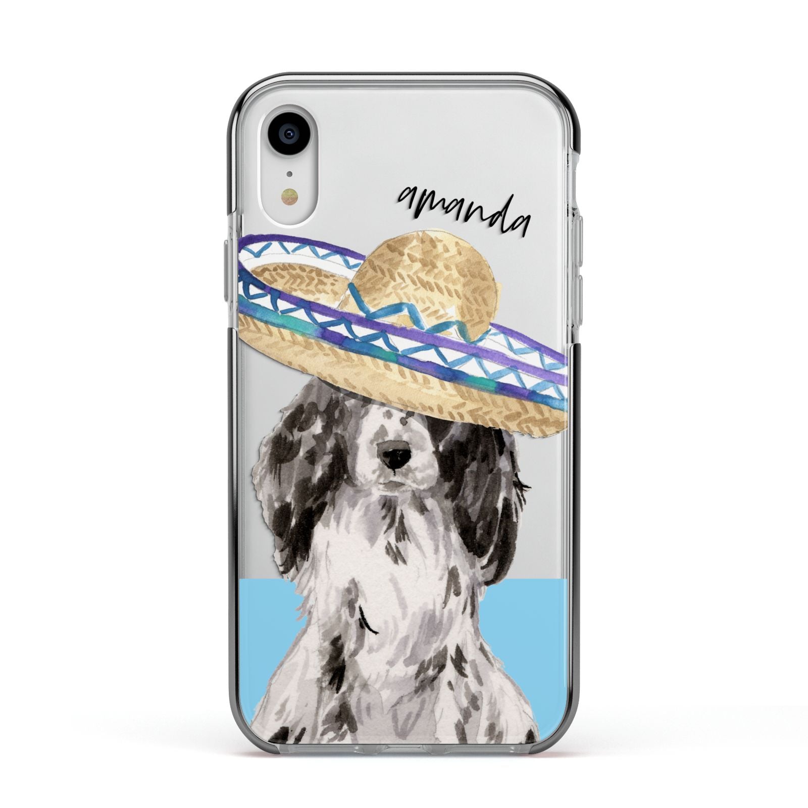 Personalised Cocker Spaniel Apple iPhone XR Impact Case Black Edge on Silver Phone