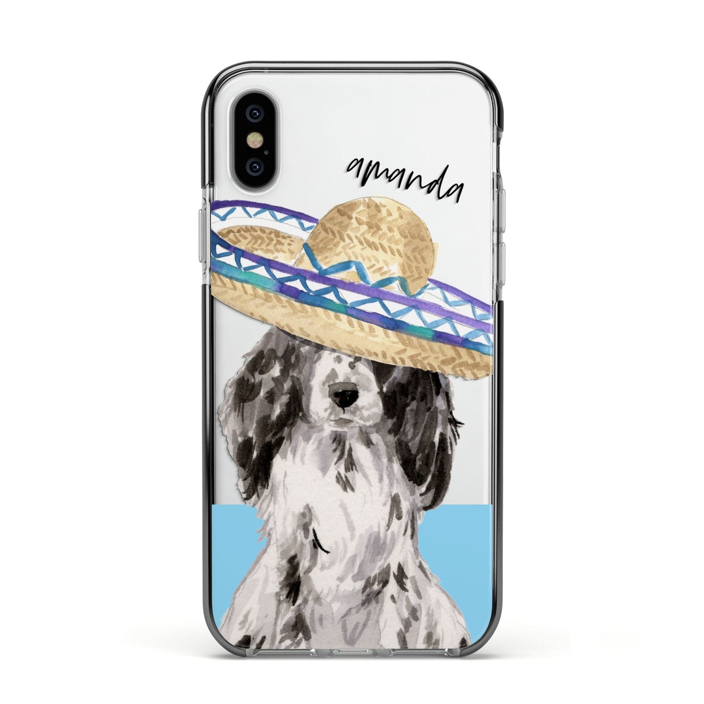 Personalised Cocker Spaniel Apple iPhone Xs Impact Case Black Edge on Silver Phone