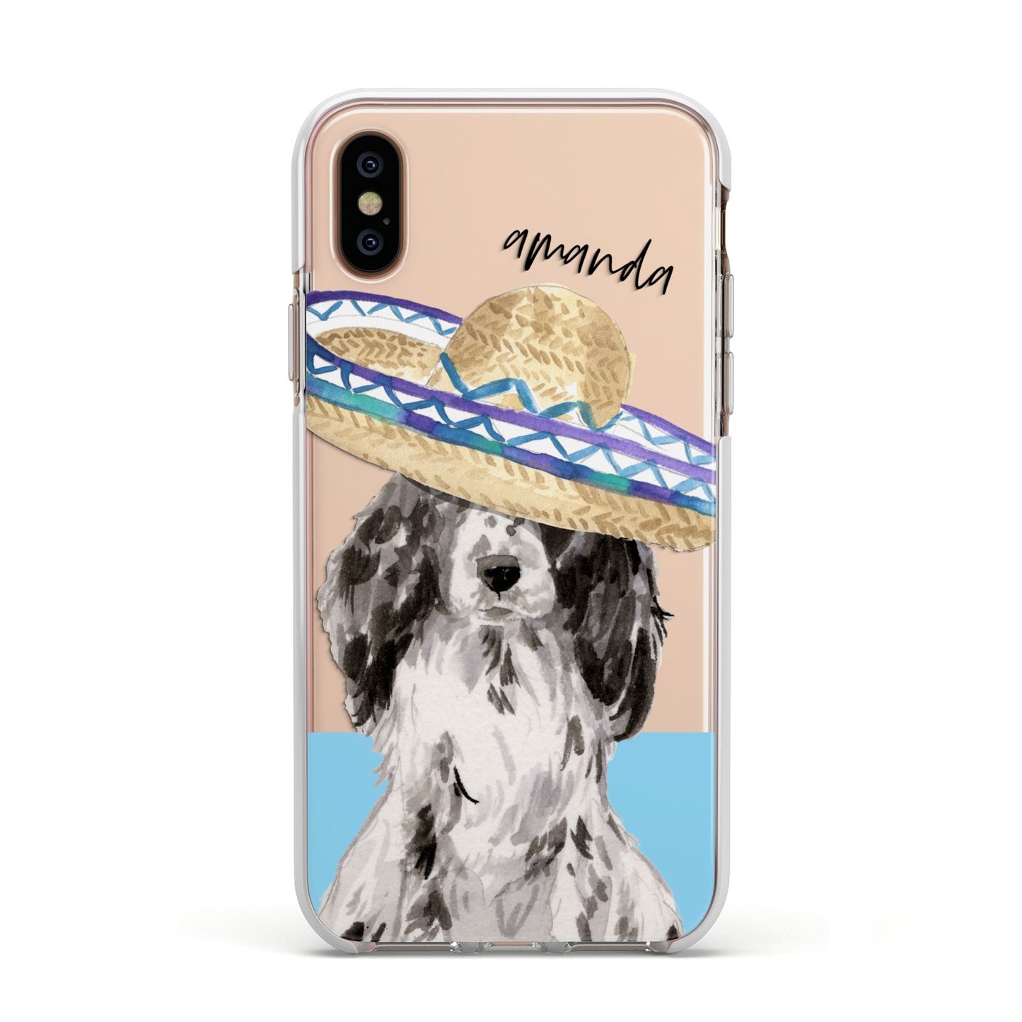 Personalised Cocker Spaniel Apple iPhone Xs Impact Case White Edge on Gold Phone