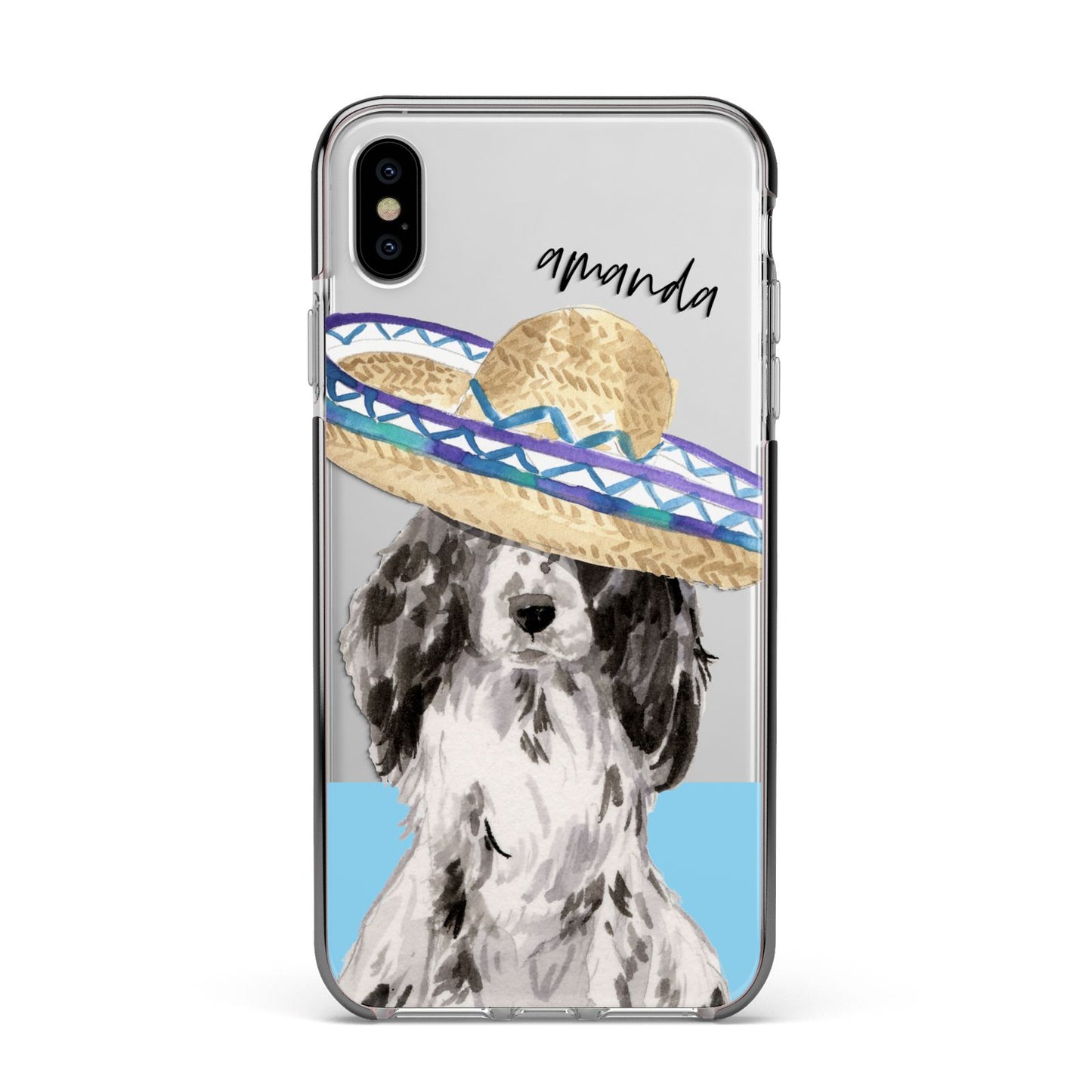 Personalised Cocker Spaniel Apple iPhone Xs Max Impact Case Black Edge on Silver Phone